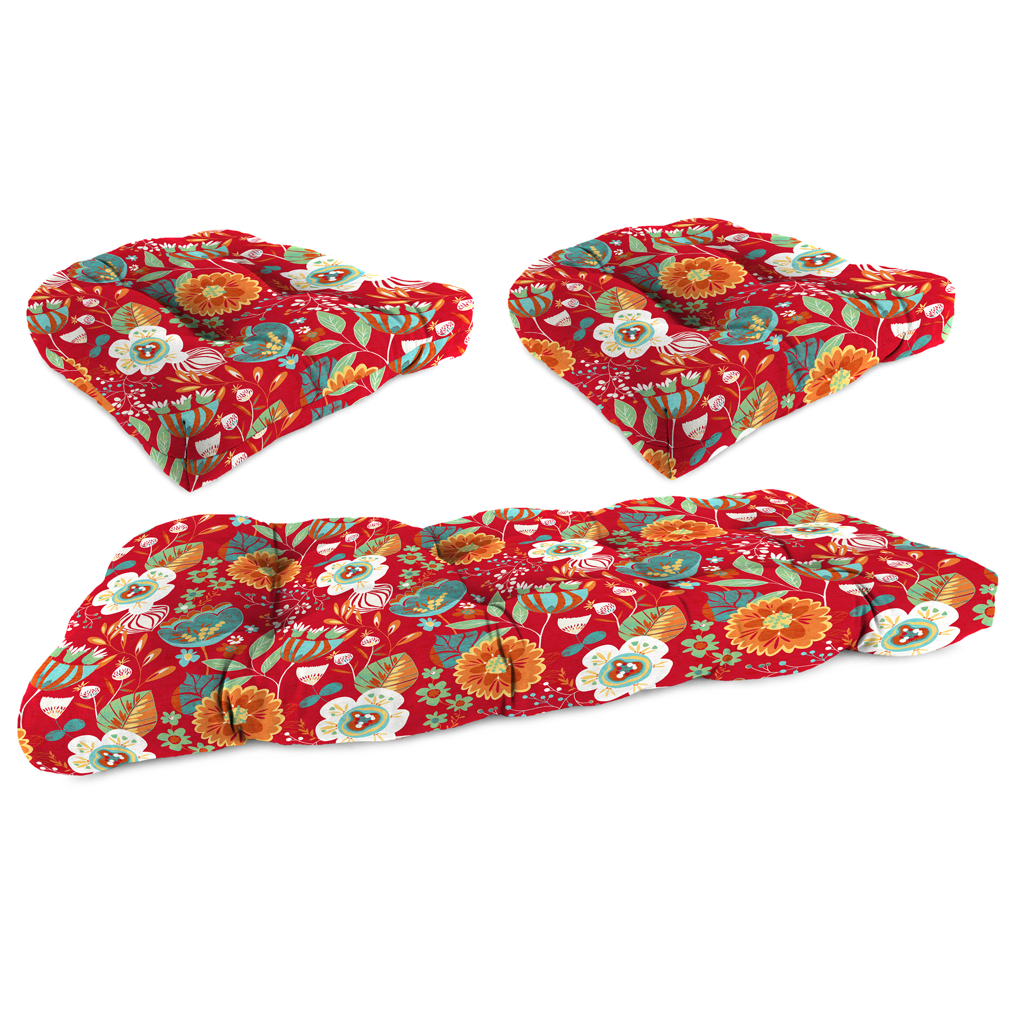 New 3-Piece Tufted Outdoor Patio Wicker Cushion Set for Bench and 2 Chair Seats - Picture 4 of 17
