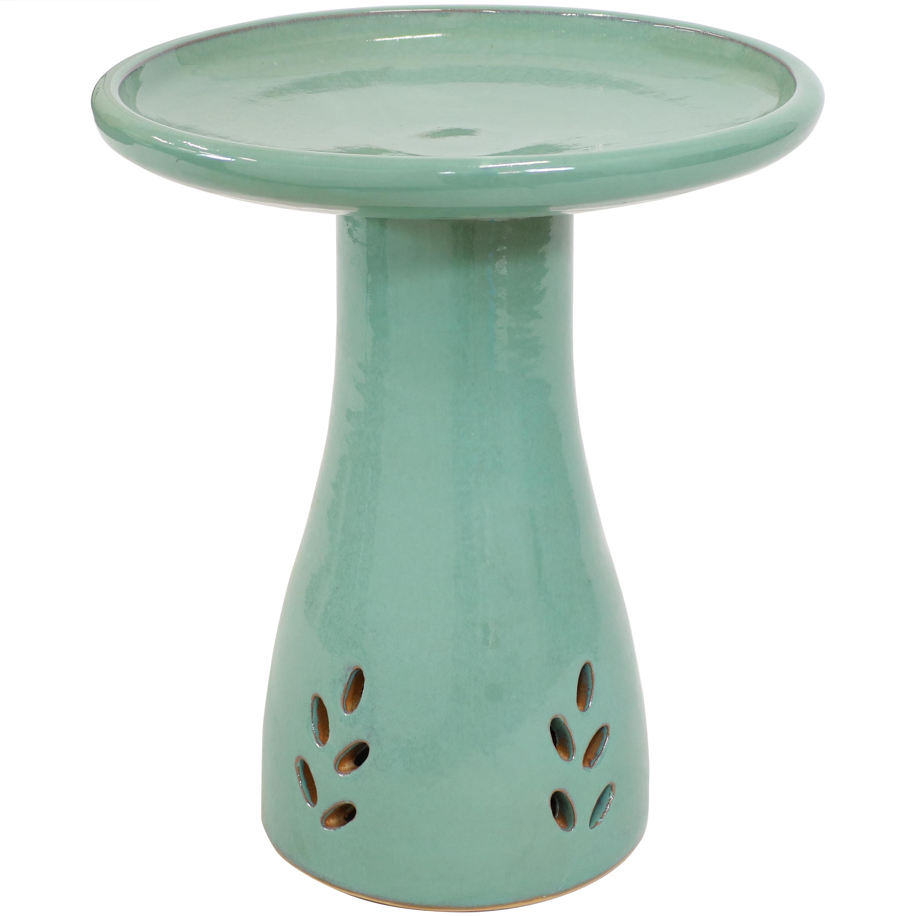 Sunnydaze Classic Outdoor Ceramic Bird Bath - UV/Frost Resistant - Seafoam