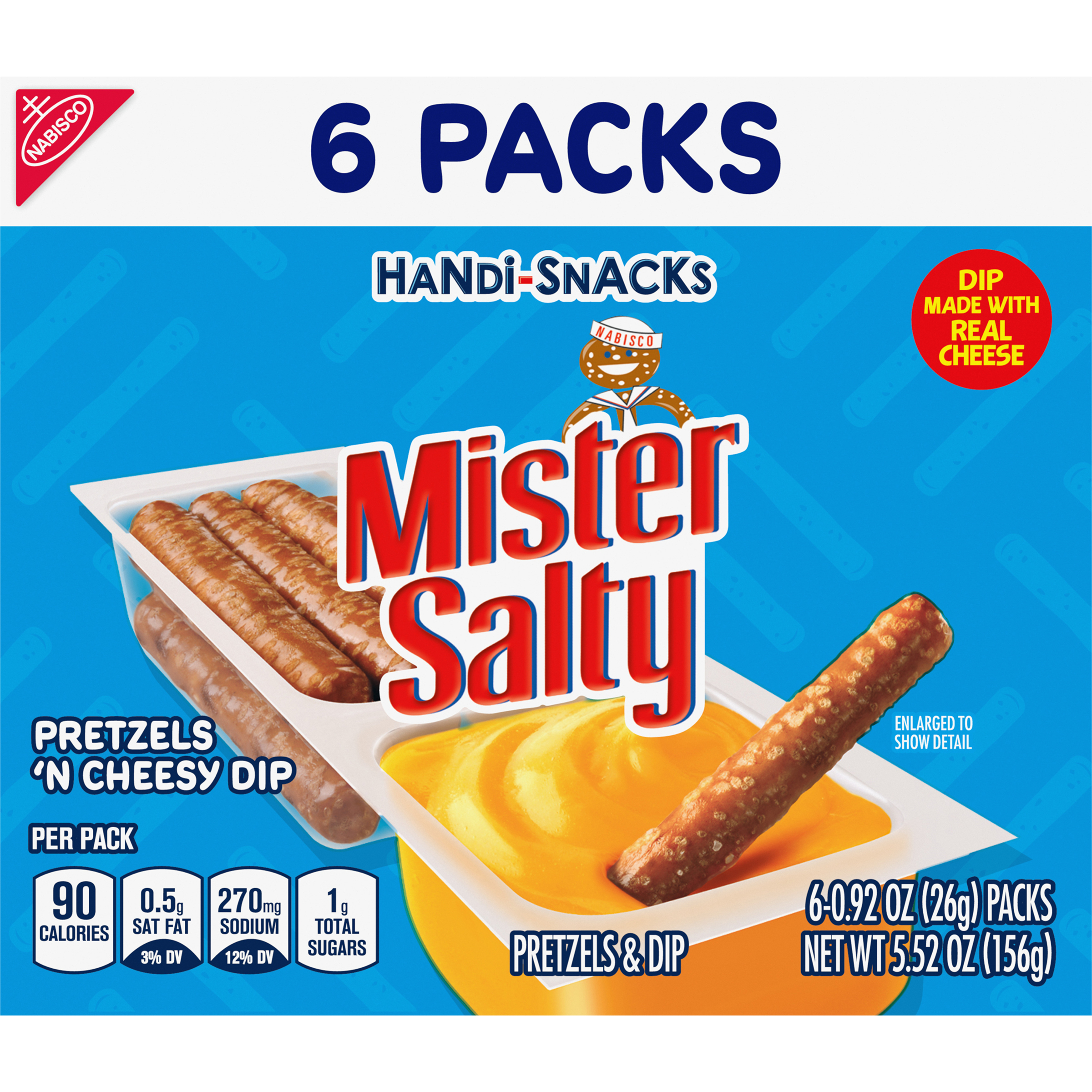 Handi-Snacks Mister Salty Pretzels 'N Cheesy Dip Snack Packs, 6 Snack Packs-thumbnail-1