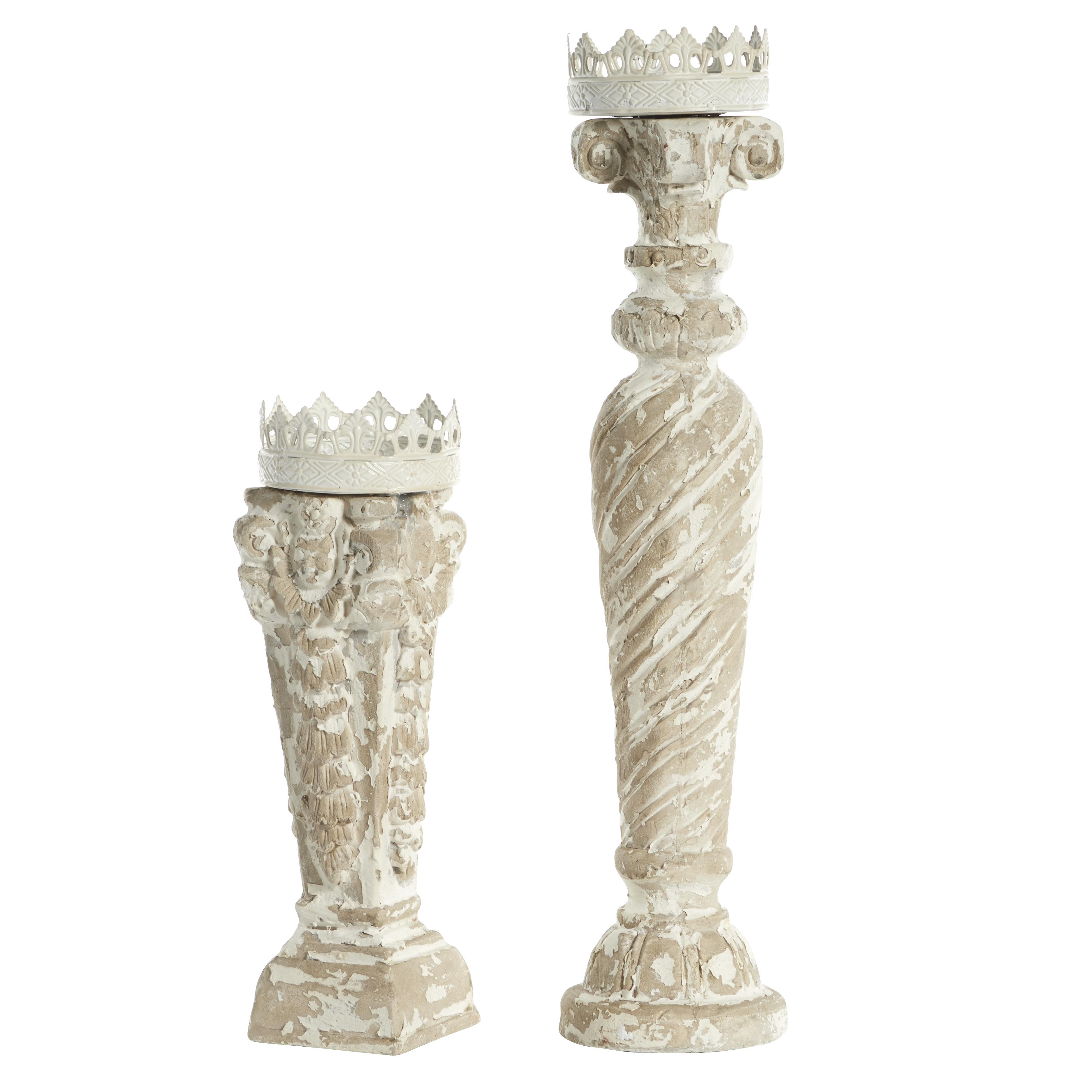 Beige Glass Scroll Decorative Candle Holder with White Crown, Set of 2 25", 16"H(1 piece only)