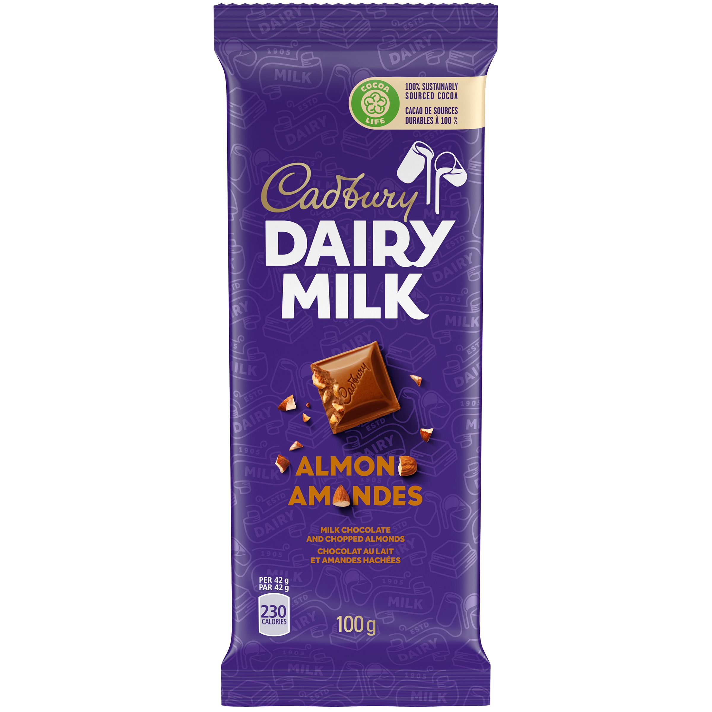 Cadbury Dairy Milk Almond Chocolate Bar, 100 G-thumbnail-1