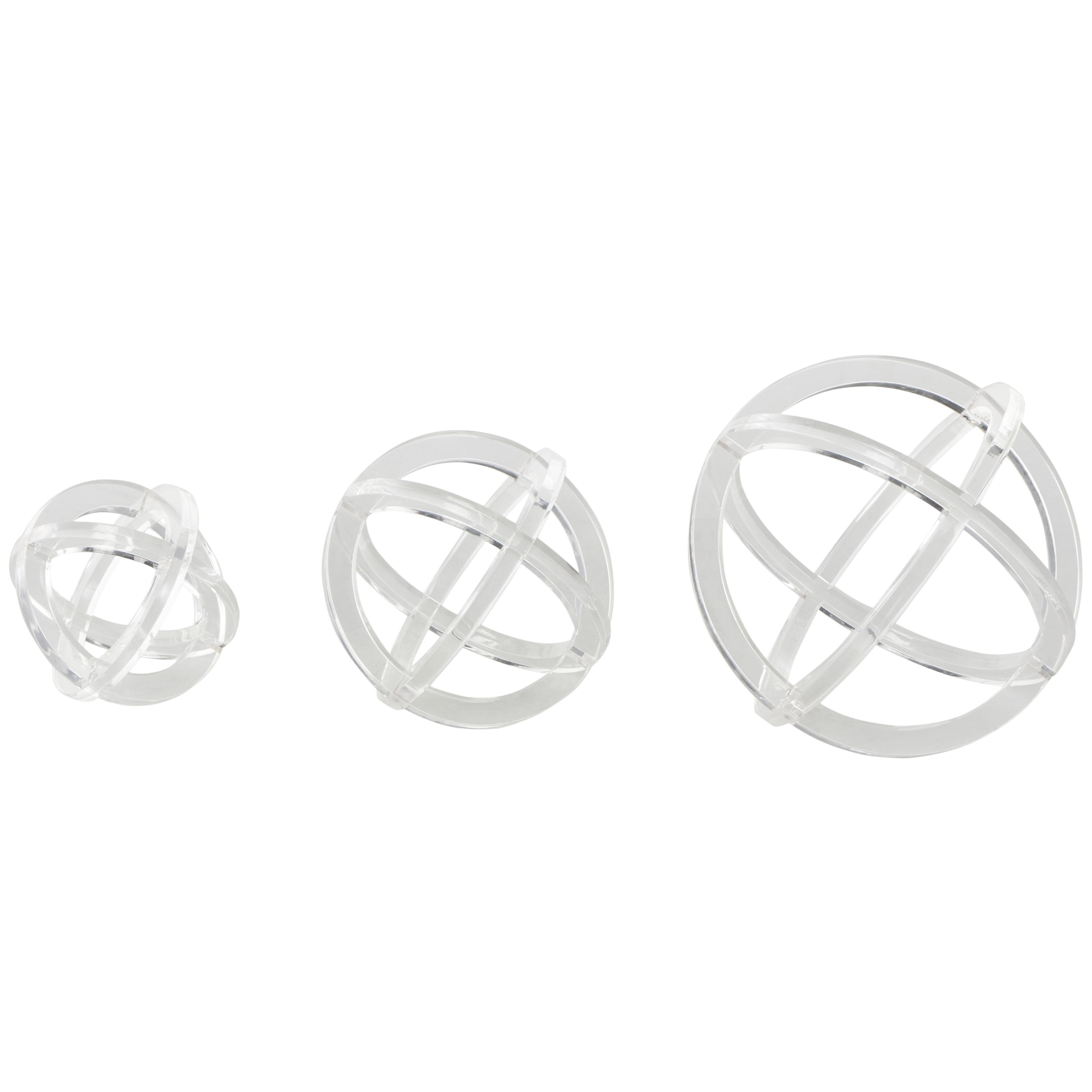 Clear Acrylic Plastic Geometric Delicate Decorative Sculpture, Set of 3 7", 5", 4"H