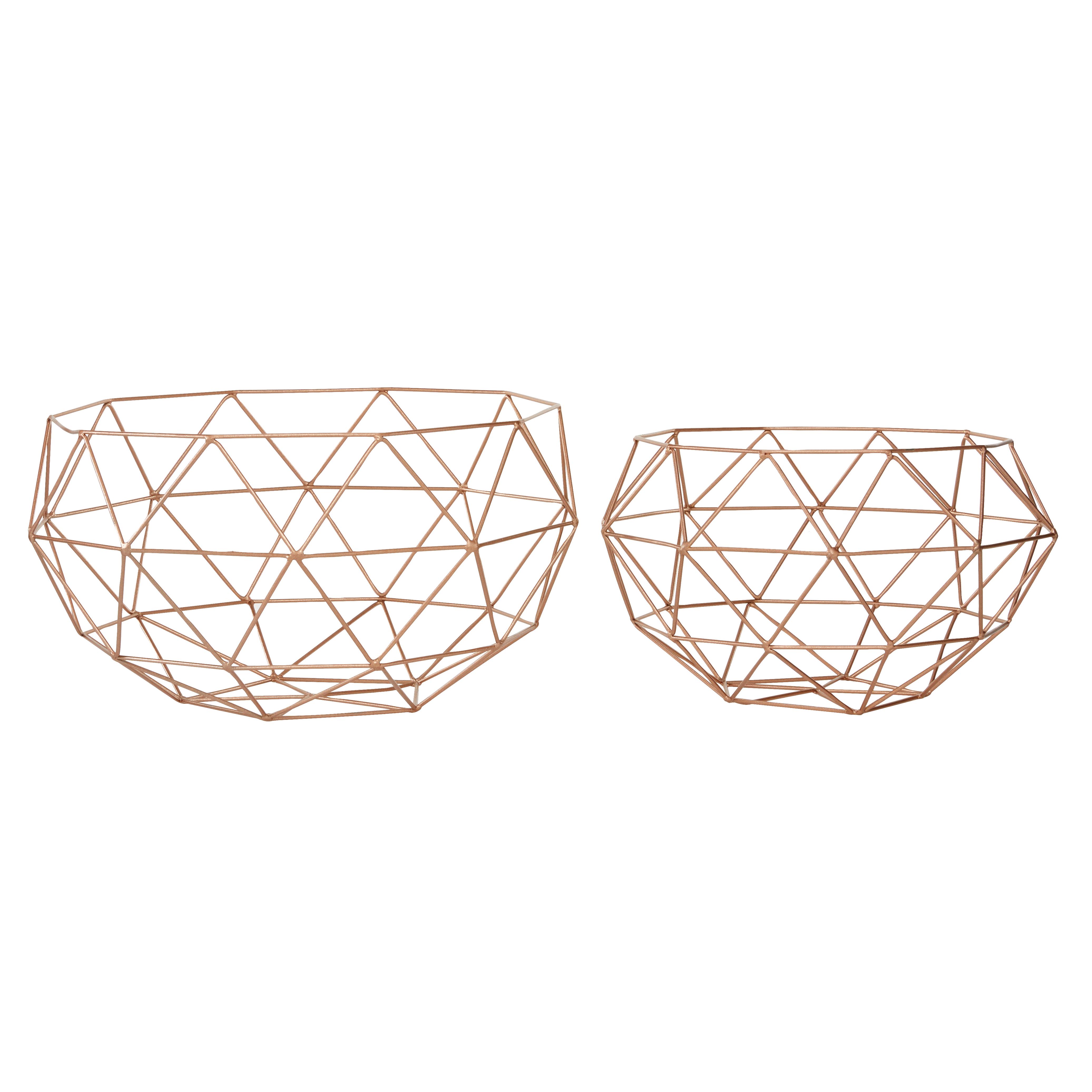Gold Metal Geometric Wire Decorative Bowl, Set of 2 12", 14"W