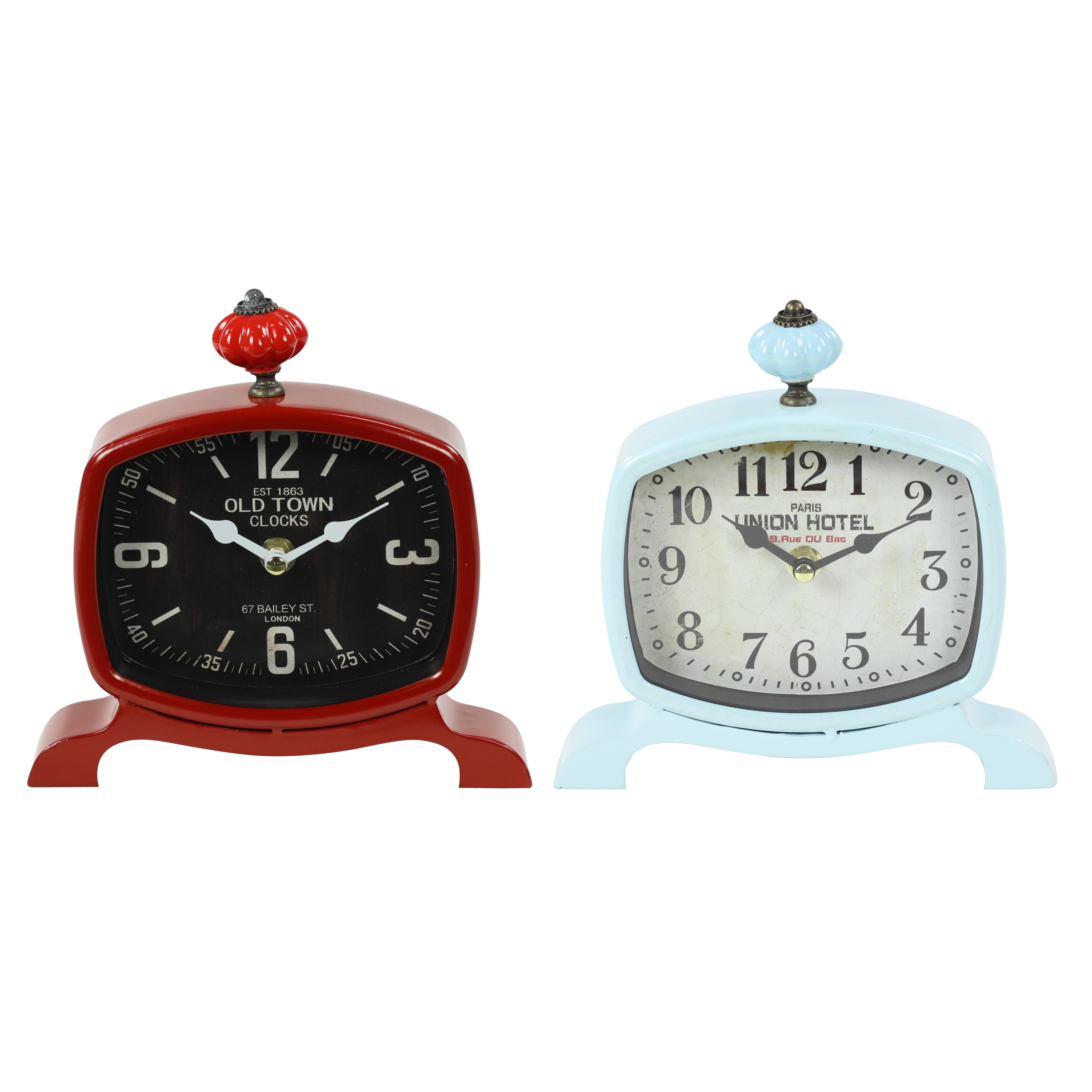 (ONLY 1)Set of 2 Red Metal Vintage Clock, 7\" x 8\" x 3\"