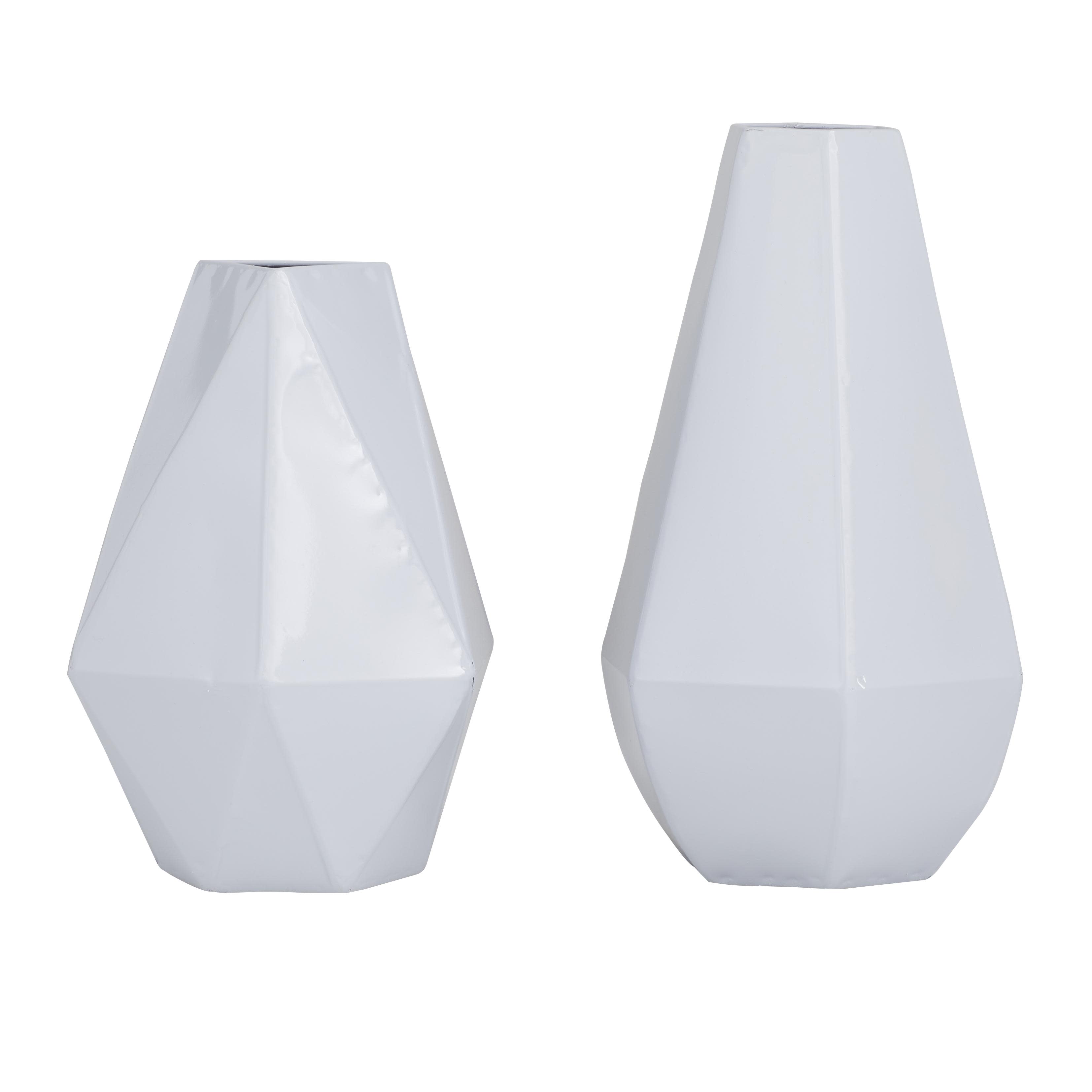 CosmoLiving by Cosmopolitan White Metal Geometric Decorative Vase, Set of 2 12", 10"H