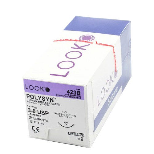 POLYSYN™ Polyglycolic Acid Undyed Braided Coated Sutures,  3-0, C-6, Reverse Cutting, 27" - 12/Box