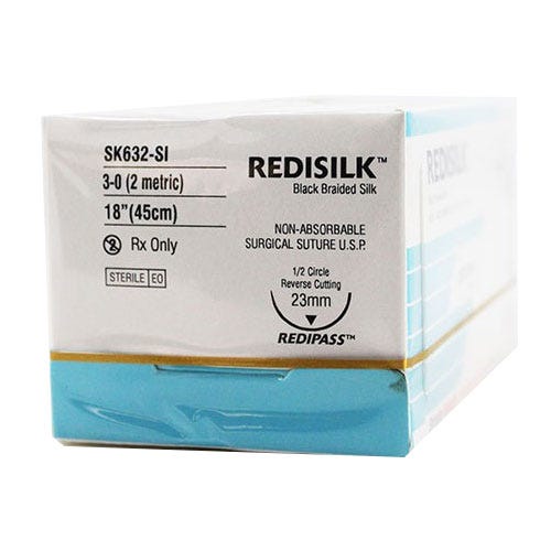 RELI® REDISILK™ Silk Black Braided Suture, 3-0, YX-1 (C-31), Precision Reverse Cutting, 18" - 12/Box