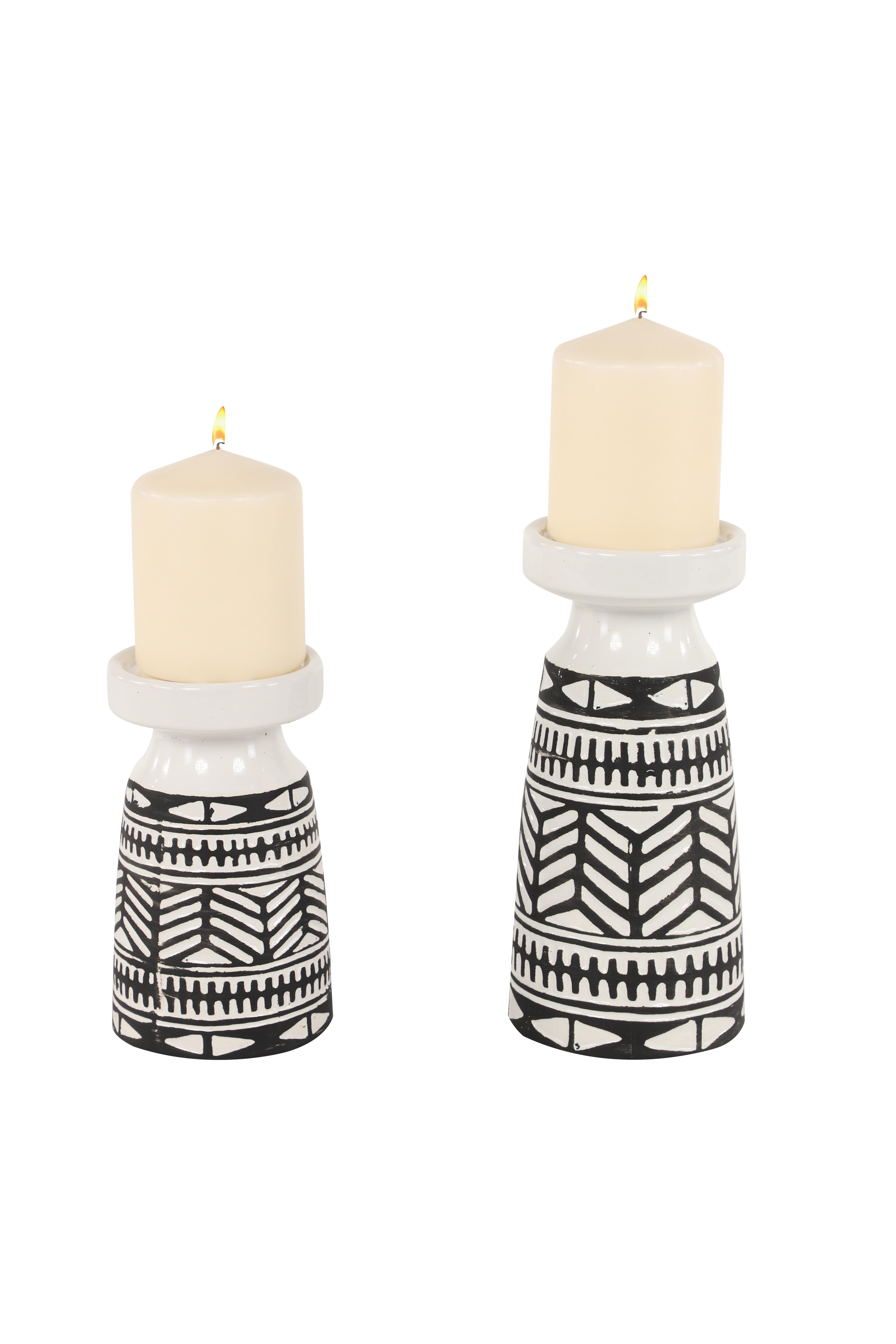 Black Ceramic  Candle Holder, Set of 2 9", 7"H