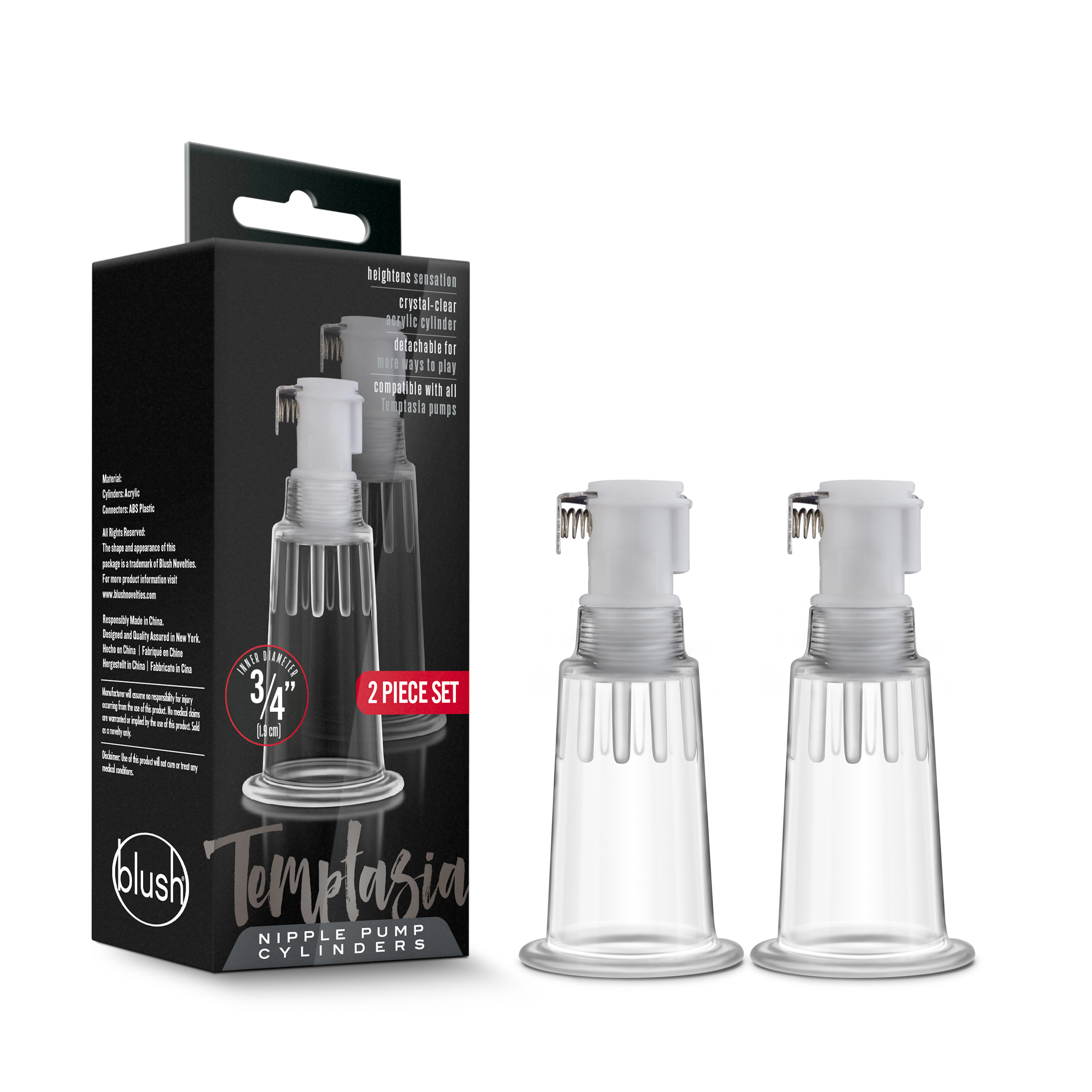 Blush Temptasia Nipple Pumping Cylinders Set of 2 Clear Pump