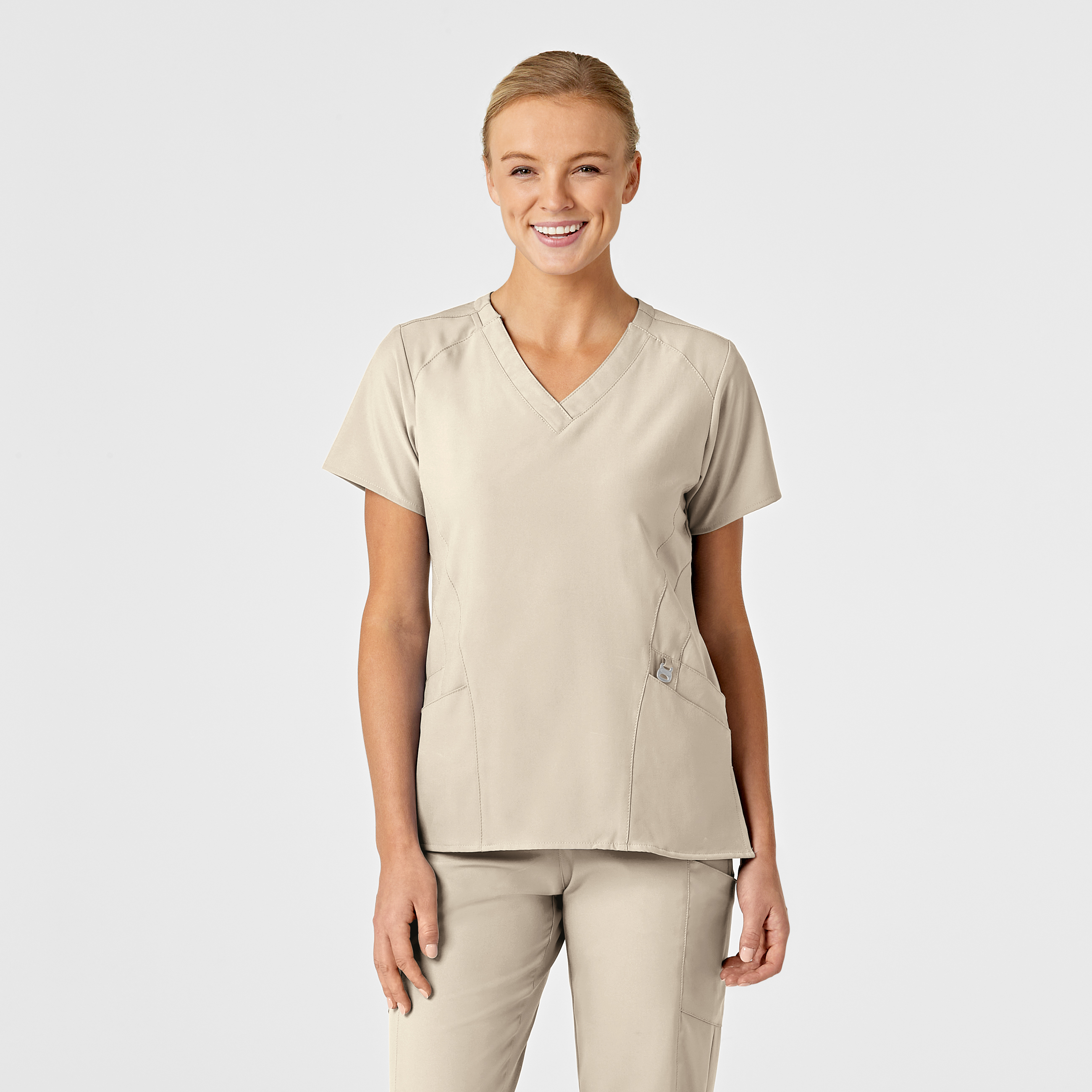 W123 Wink 6155 Women&#8216;s Banded V-Neck Medical Uniform Top with 4 Pockets and Side Vents-Wonder Wink