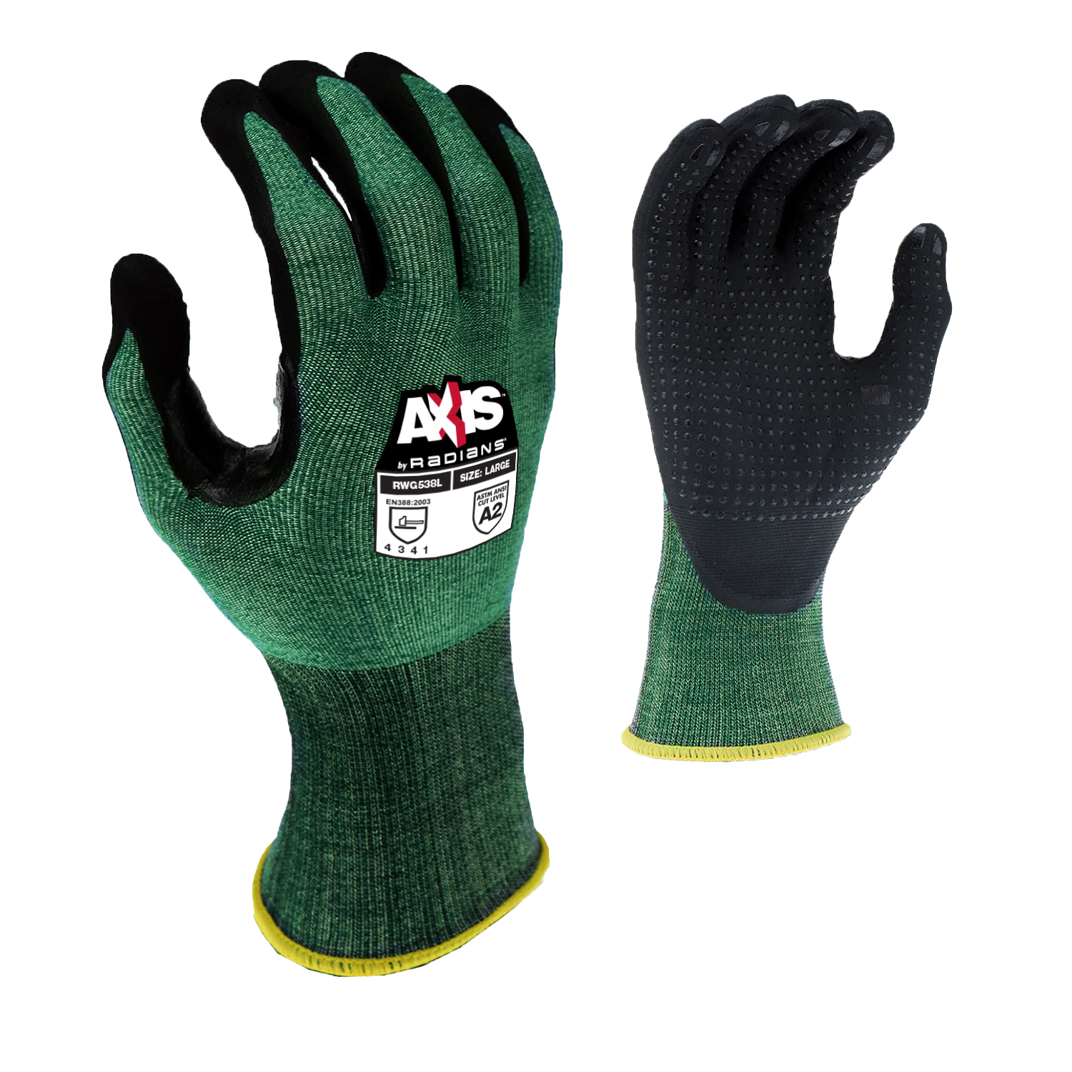 RWG538 AXIS Cut Protection Level A2 Foam Nitrile Coated Glove with Dotted Palm - Size L