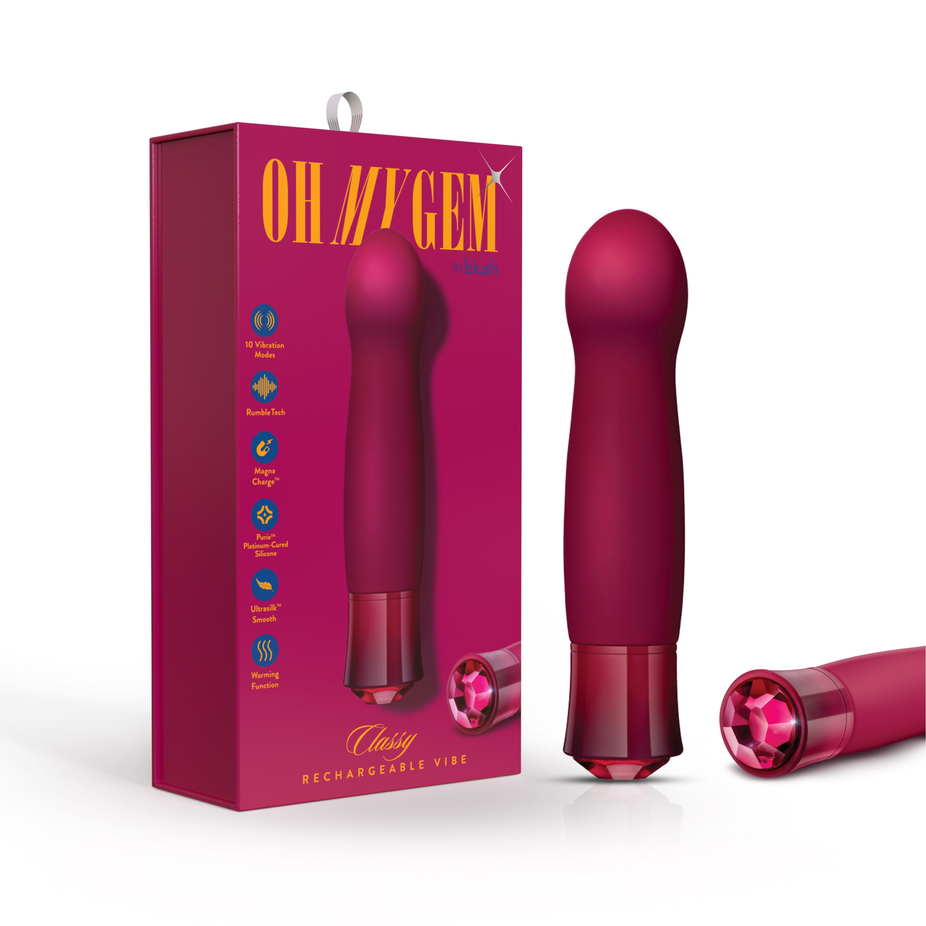 Blush Oh My Gem Classy 5.5 Inch Warming G Spot Vibrator in Garnet - Made with Smooth Ultrasilk? Puria? Silicone