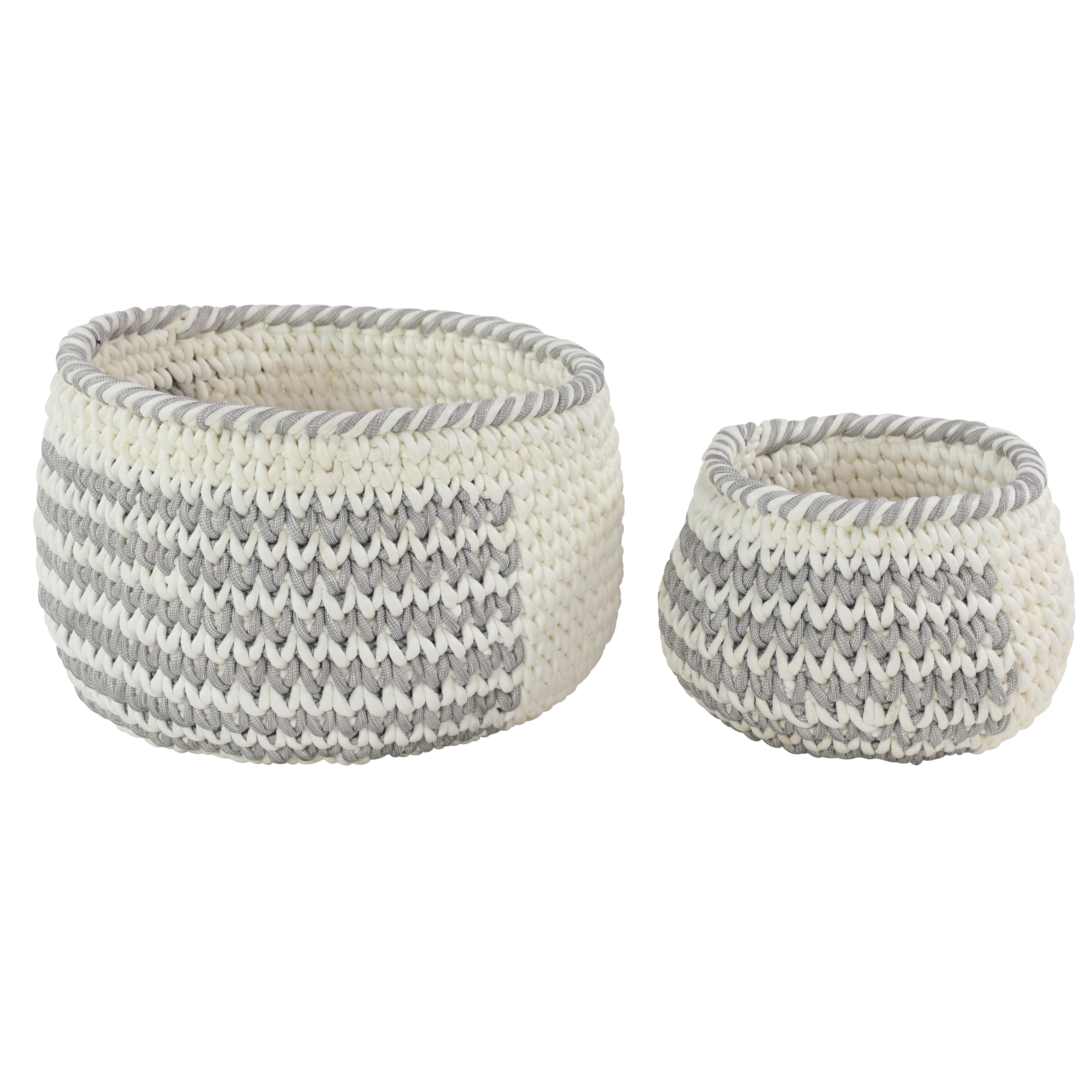 Gray Polyester  Handmade Storage Basket, Set of 2 12", 10"H