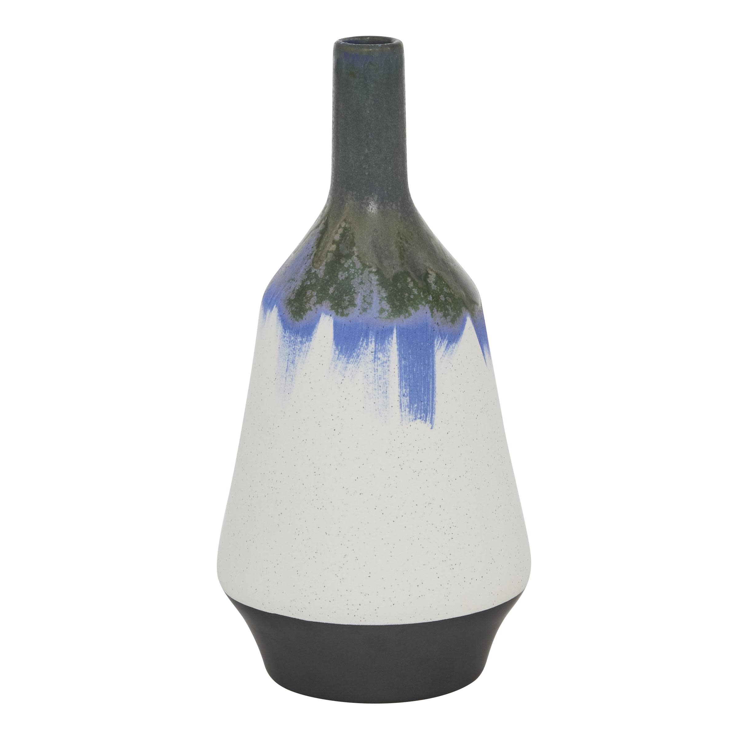 The Novogratz White Ceramic Abstract Handmade Decorative Vase with Dripping Effect, 7" x 7" x 14"