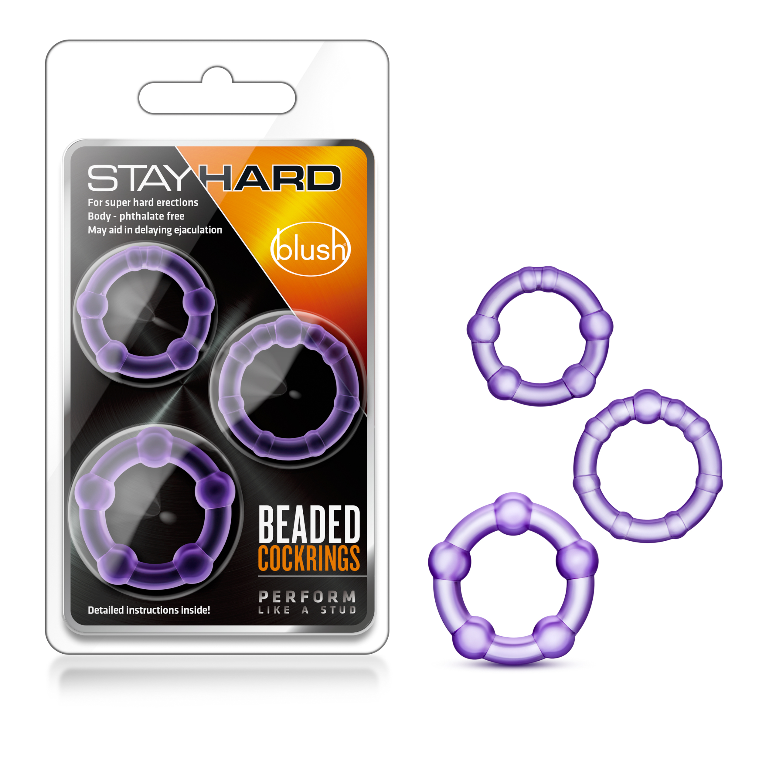 Blush Stay Hard / Clear Purple Beaded Penis Rings (3-Sizes)