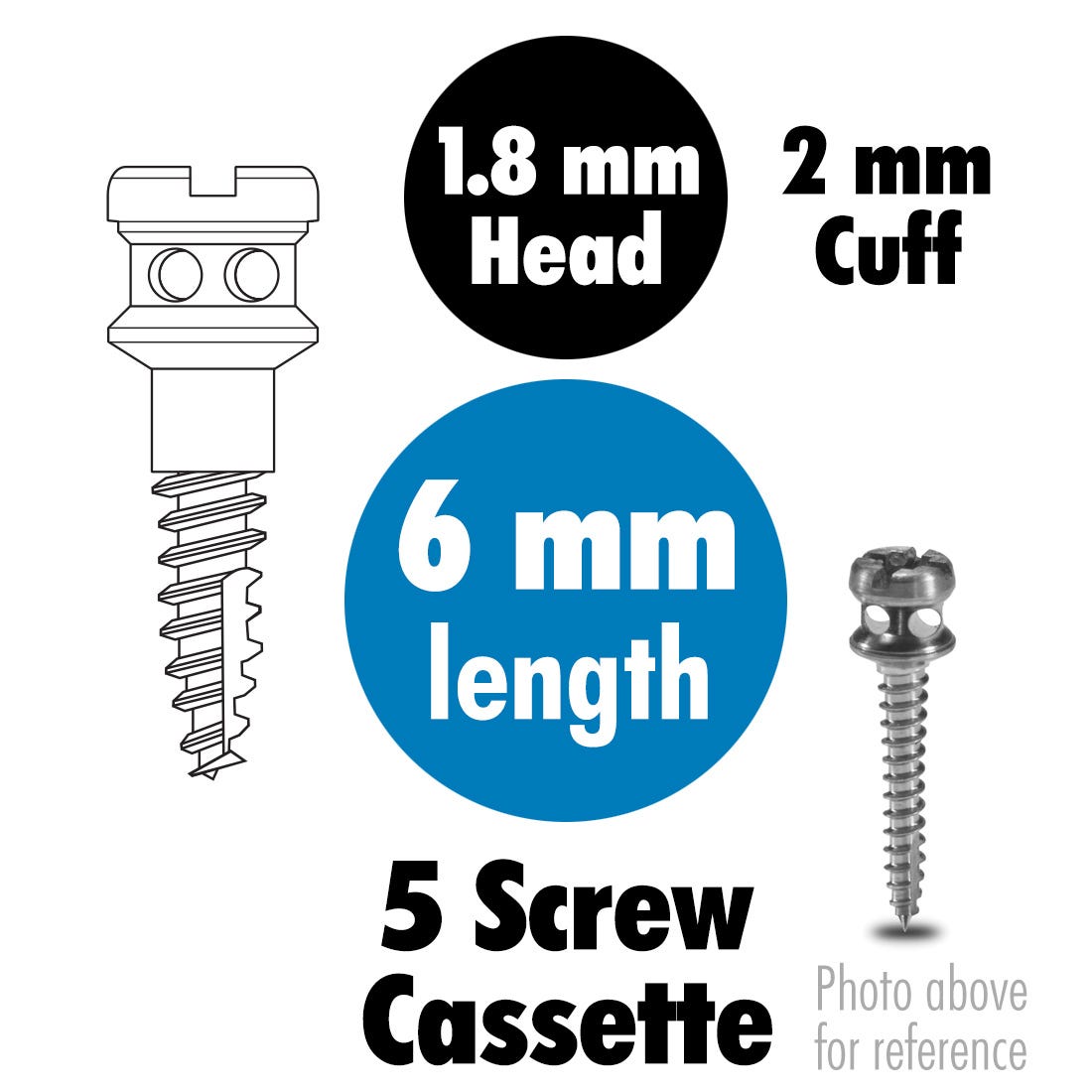 ACE Orthodontic Bone Screws 1.8mm x 6mm with 2mm cuff, sterile, titanium, 5/Pkg