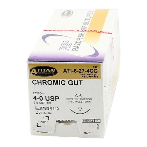 Chromic Gut Sutures, 4-0, C-6, Reverse Cutting, 27" - 12/Box