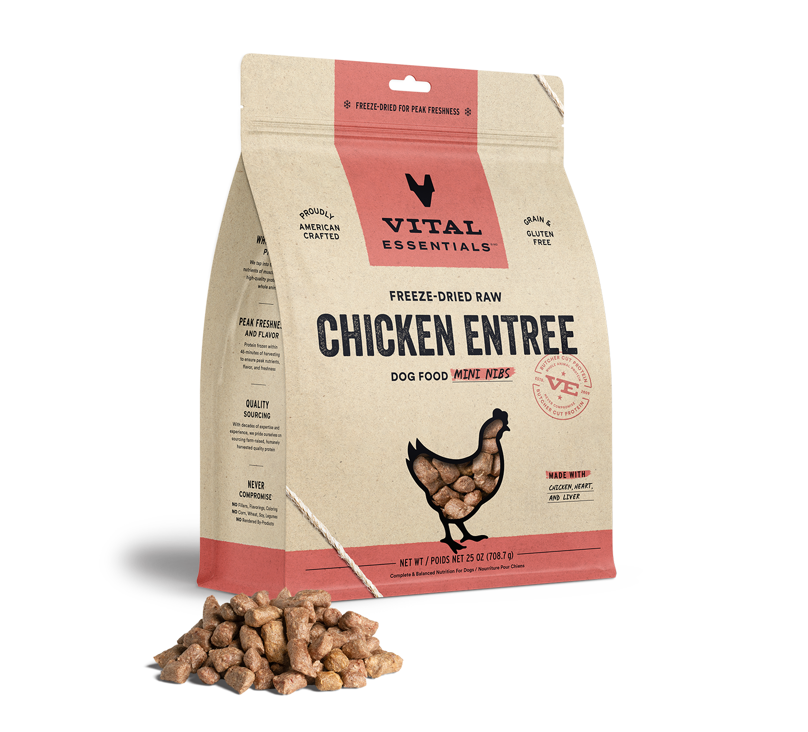 Vital Essentials Freeze-Dried Raw Chicken Entree Dog Food Mini Nibs, 25 oz - Healing/First Aid