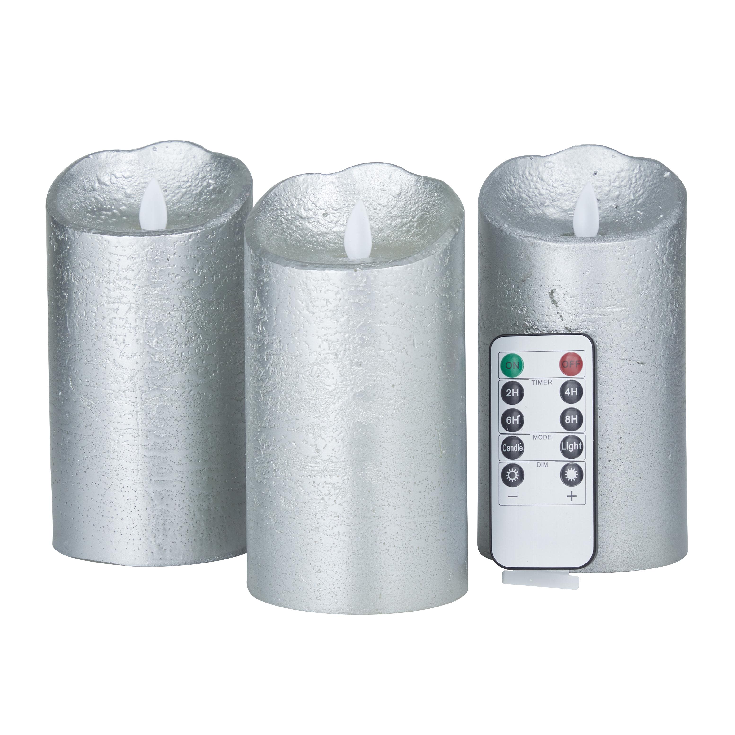 Silver Wax  Indoor Outdoor Flameless Candle with Remote Control,( pack of 4 )