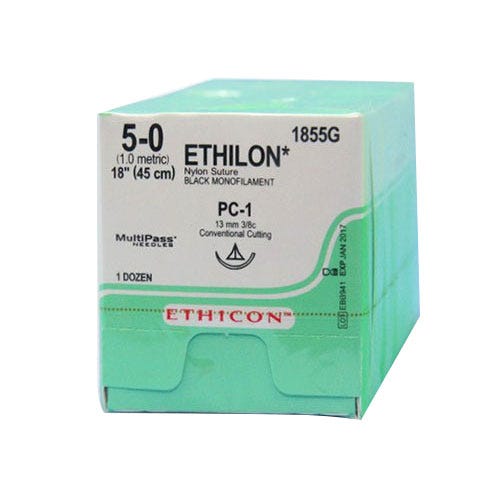 ETHILON® Nylon Black Monofilament Sutures, 5-0, PC-1, Precision Cosmetic-Conventional Cutting PRIME, 18" - 12/Box