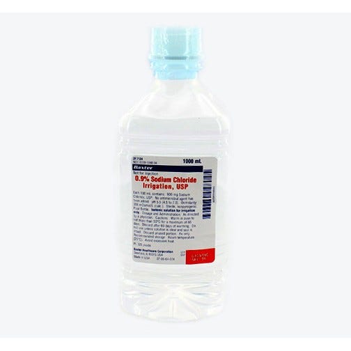 Sodium Chloride 0.9% 1000ml for Irrigation, Plastic Pour Bottle- 12/Case