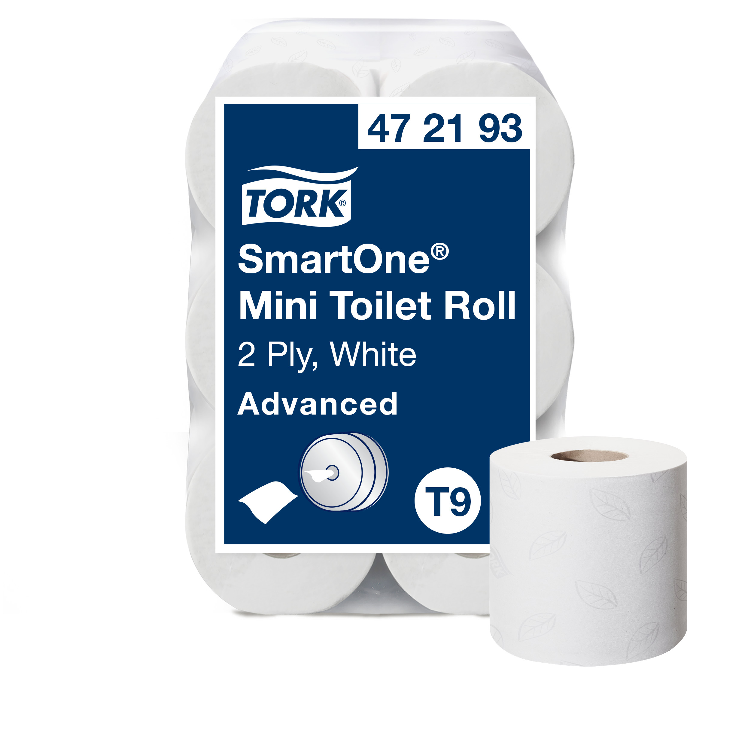 Toiletpapir, Centertræk, 2 lag, 12 ruller, Tork Advanced SmartOne Mini T9