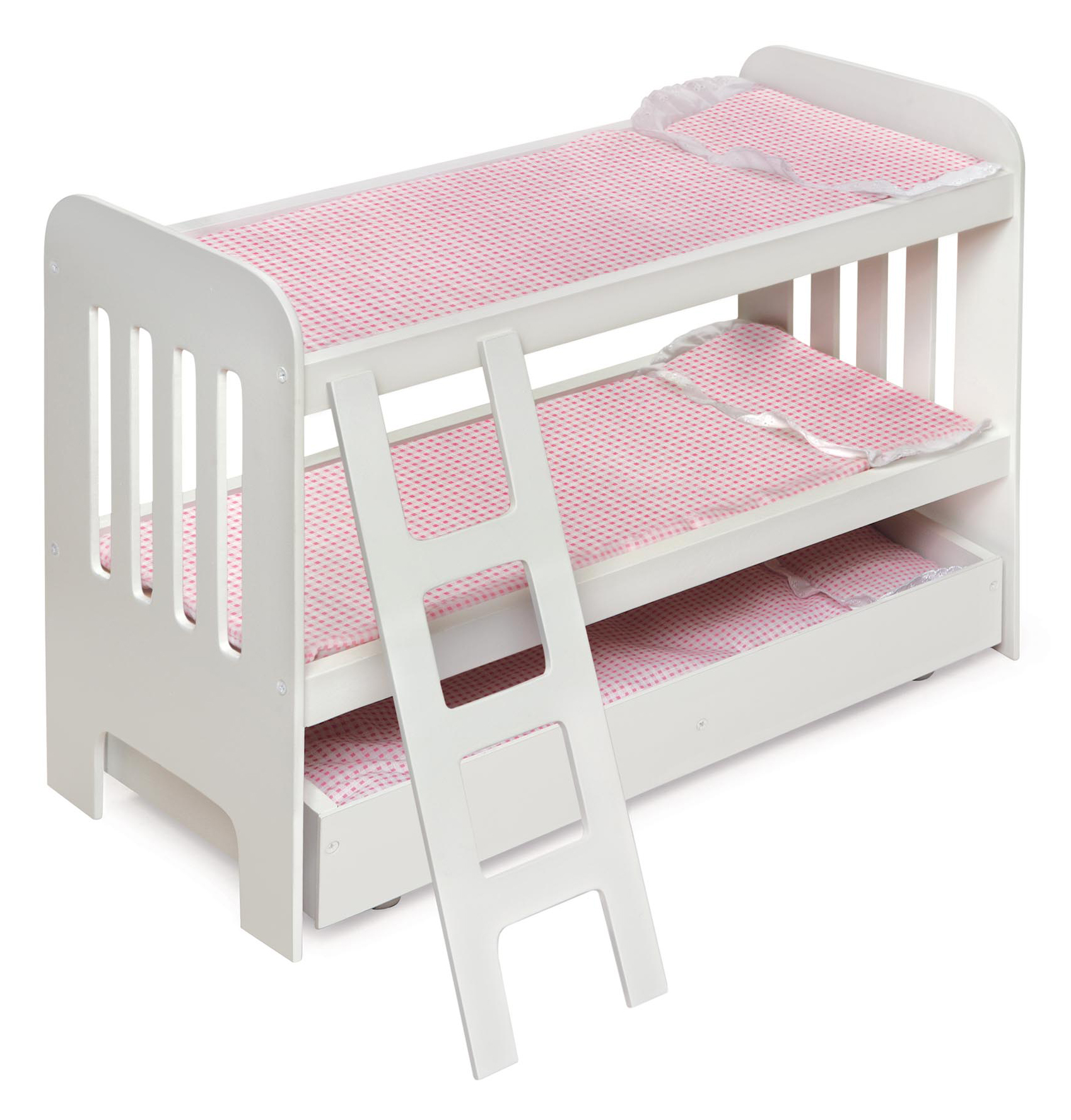 Trundle Doll Bunk Bed with Ladder and Free Personalization Kit - White/Pink