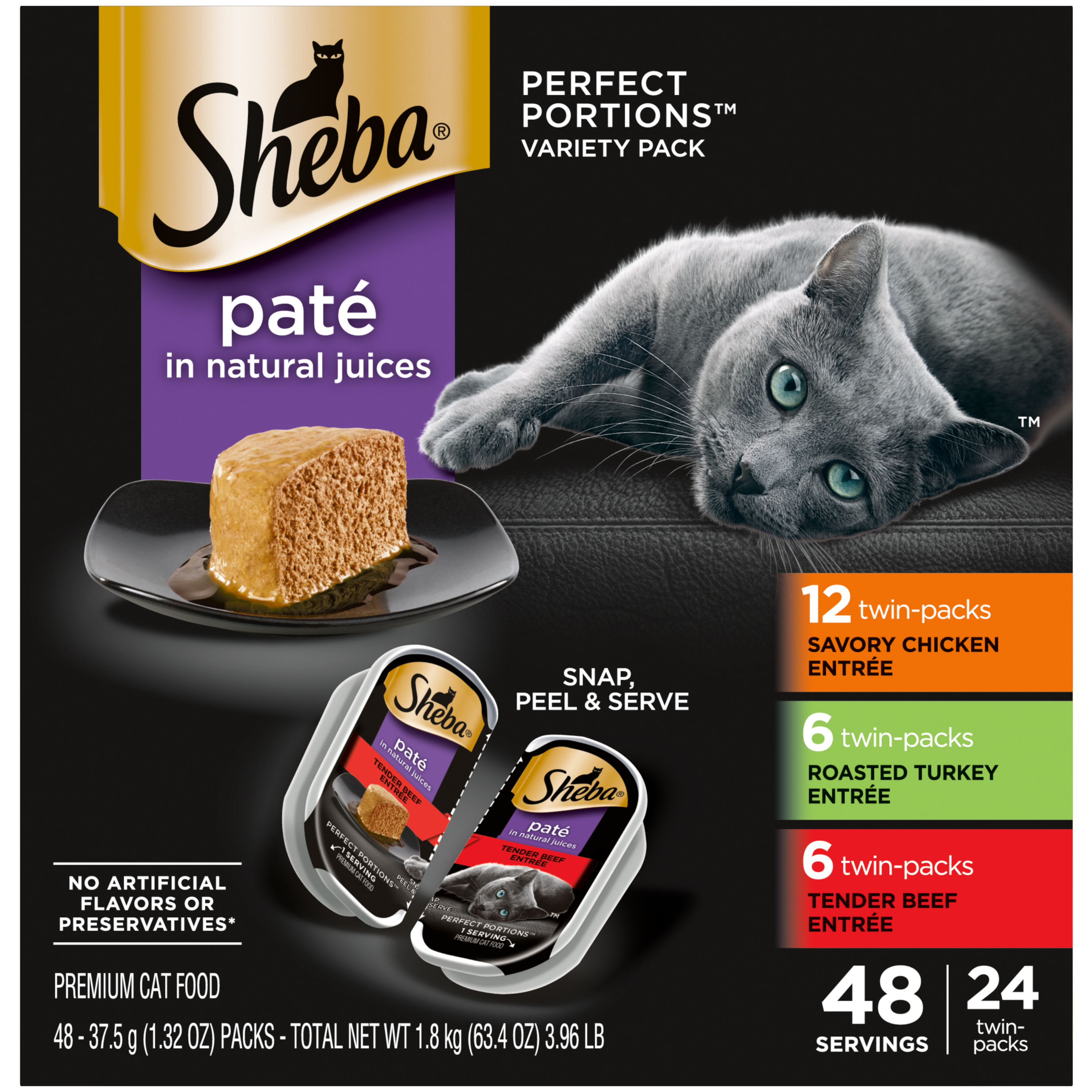 24Pc 2.65 oz. Sheba Perfect Portions Pate Chicken/Beef/Turkey Multi Pack - Food
