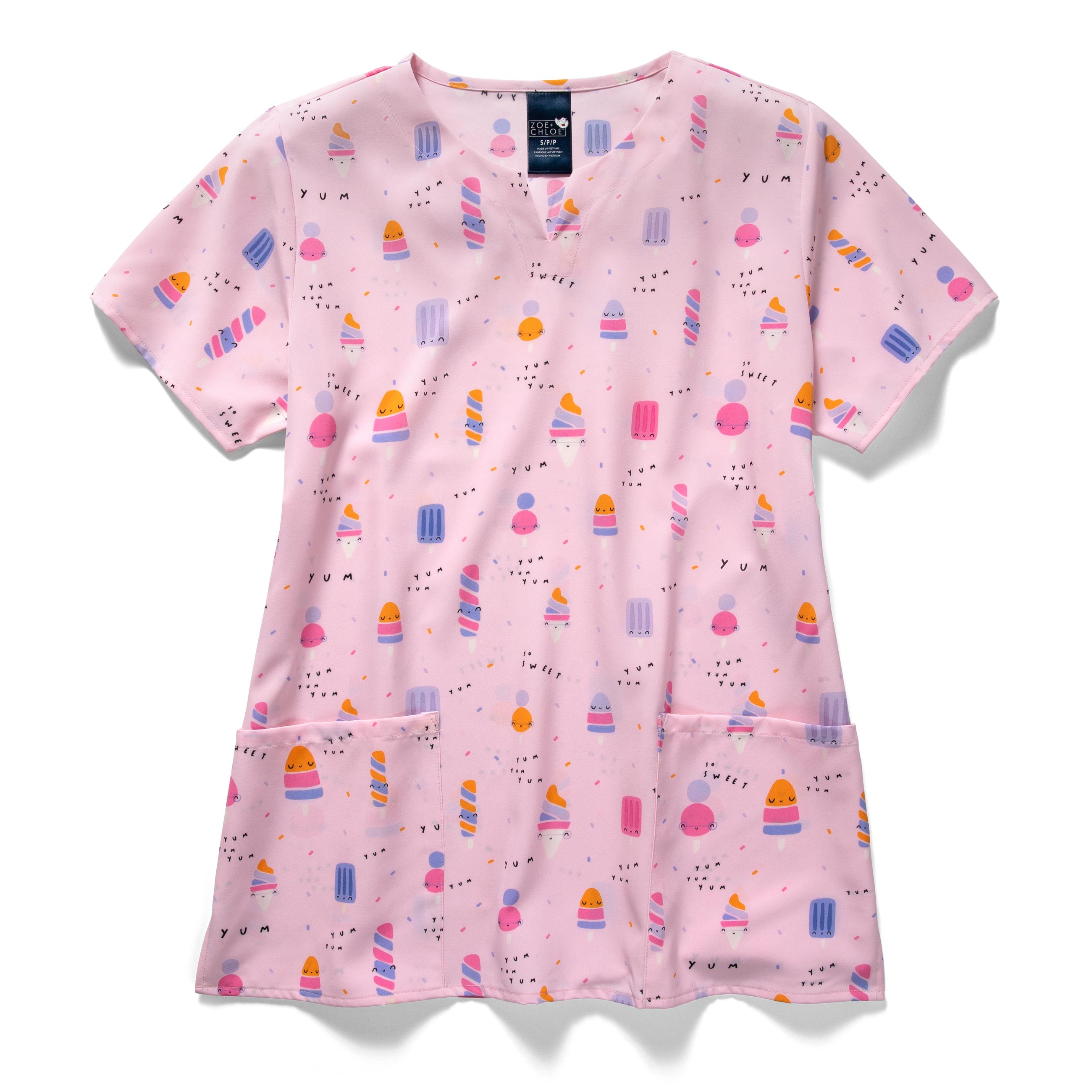 Zoe+Chloe Performance Notch Neck Print Scrub Top-Zoe+Chloe