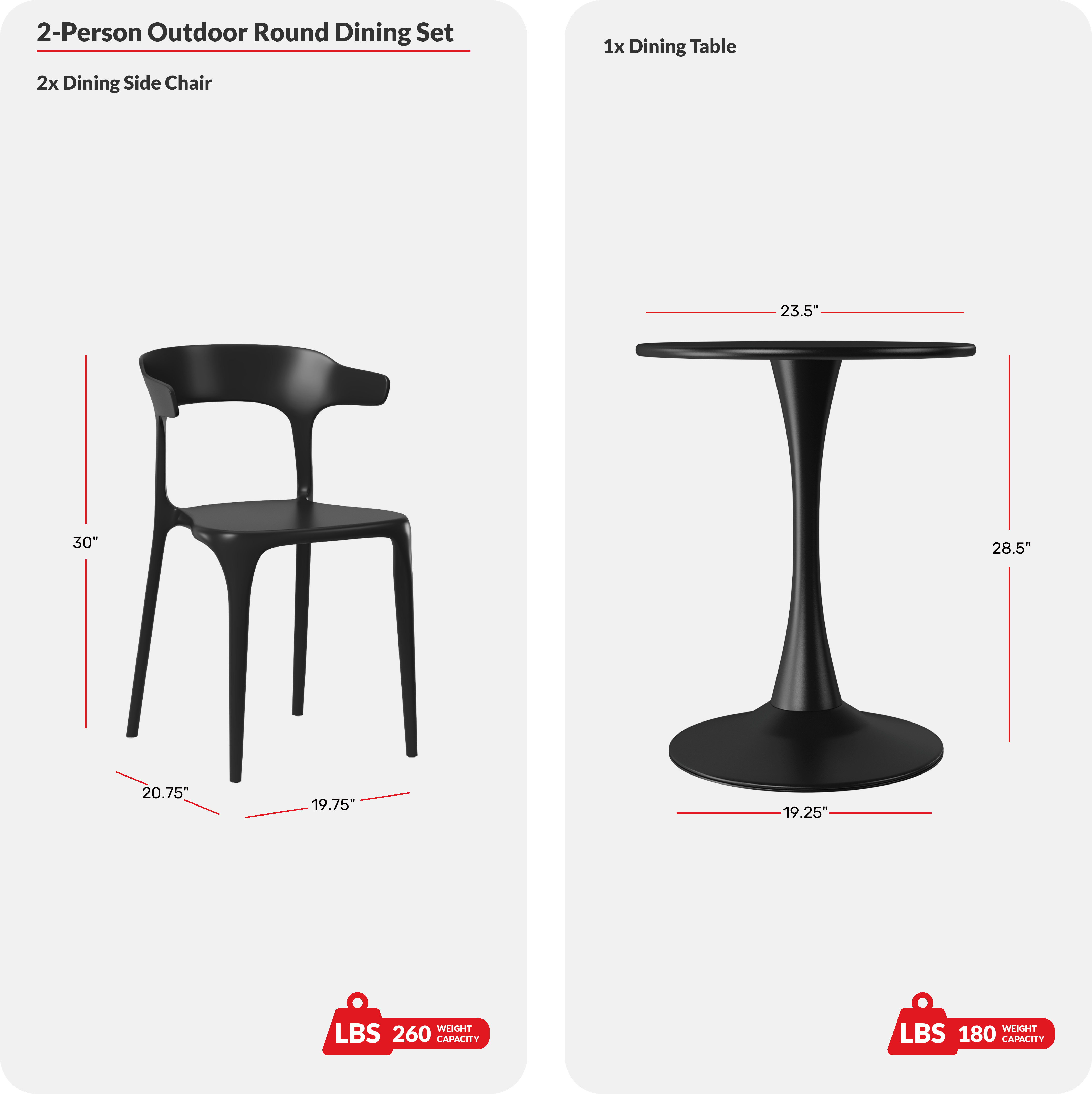 3-Piece Outdoor Metal Patio Dining Table Set With Stackable Modern Patio Side Chairs COS Spec Image