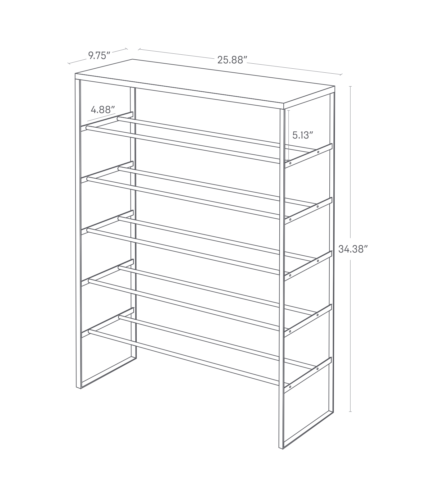Dimension image for Six-Tier Shoe Rack showing a total height of 34.38