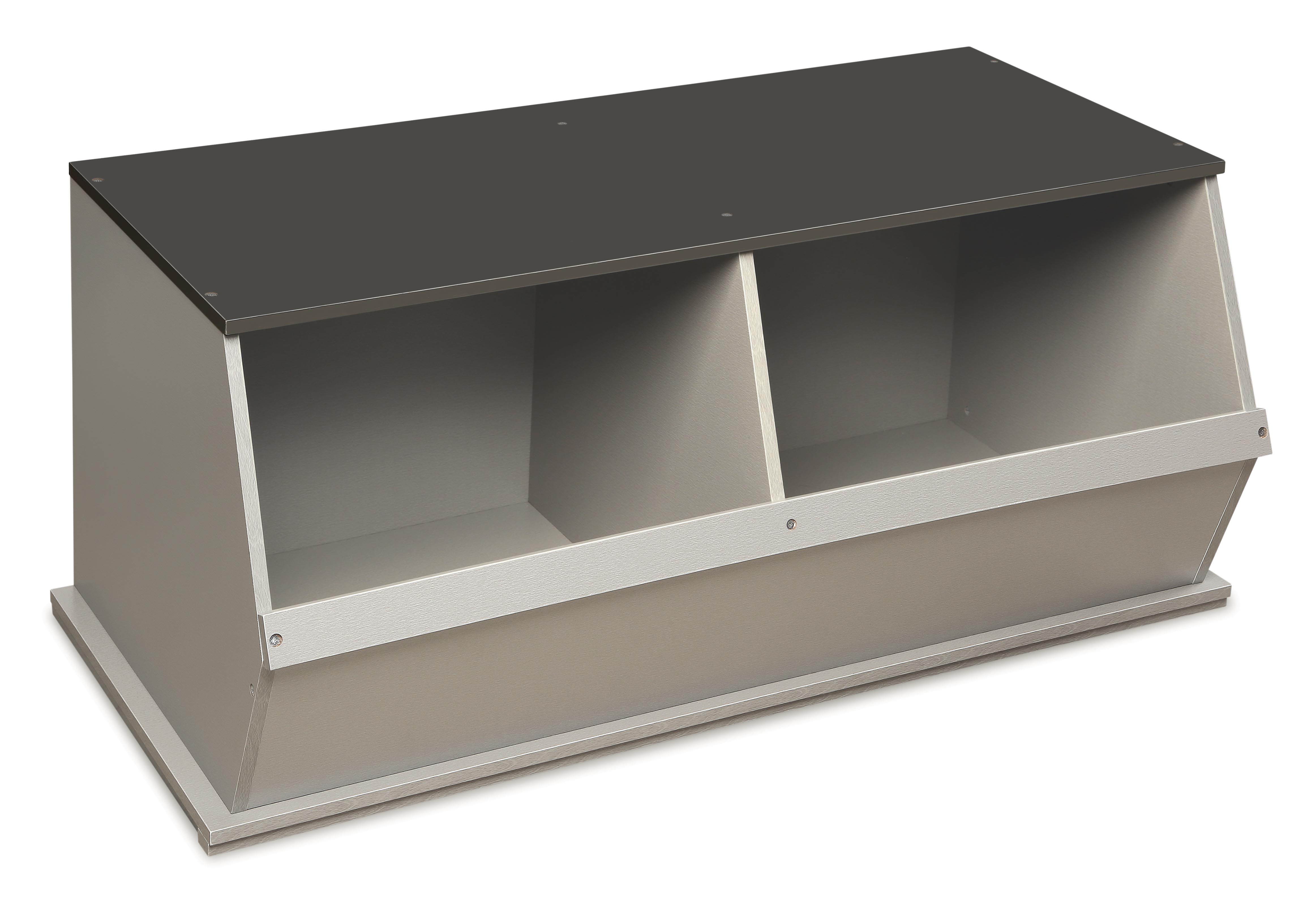 Two Bin Stackable Storage Cubby - Woodgrain/Gray