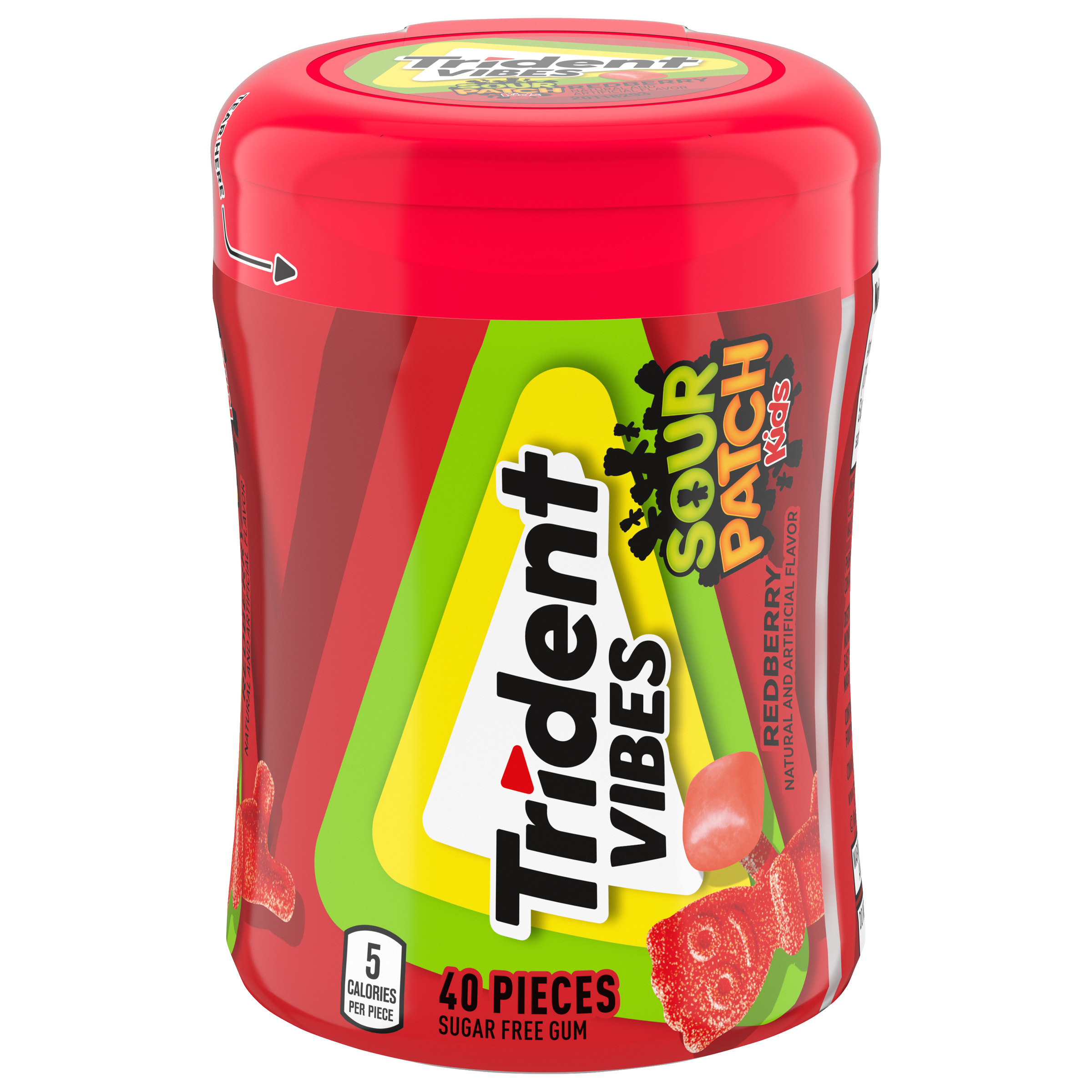Trident Vibes SOUR PATCH KIDS Redberry Sugar Free Gum, 40 Piece Bottle-thumbnail-0