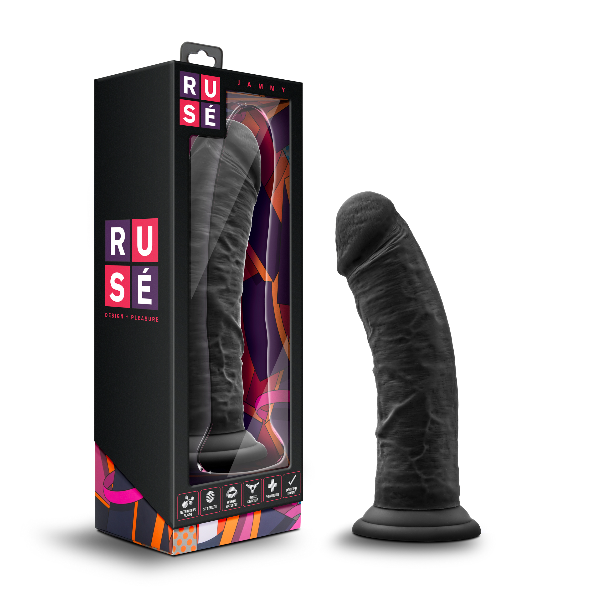 Blush Ruse Jammy Realistic Curved G-Spot Black 8-Inch Long Dildo With Suction Cup Base