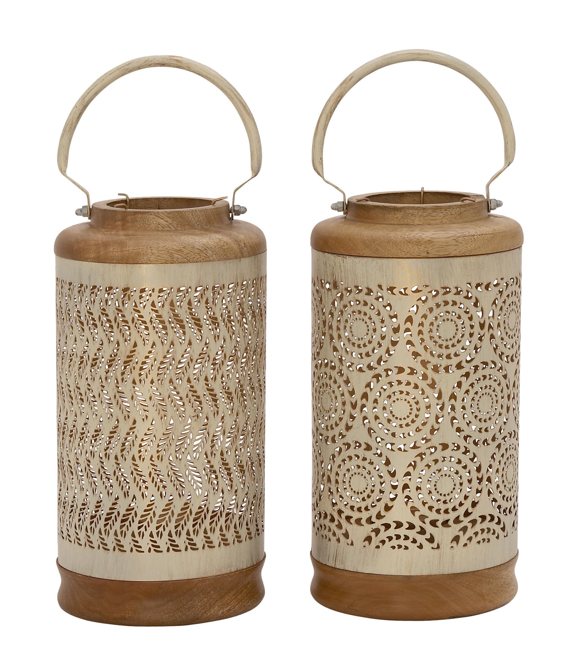 (ITS JUST ONE PIECE)Brass Mango Wood  Candle Lantern, 2 Assorted 6\"W, 16\"H