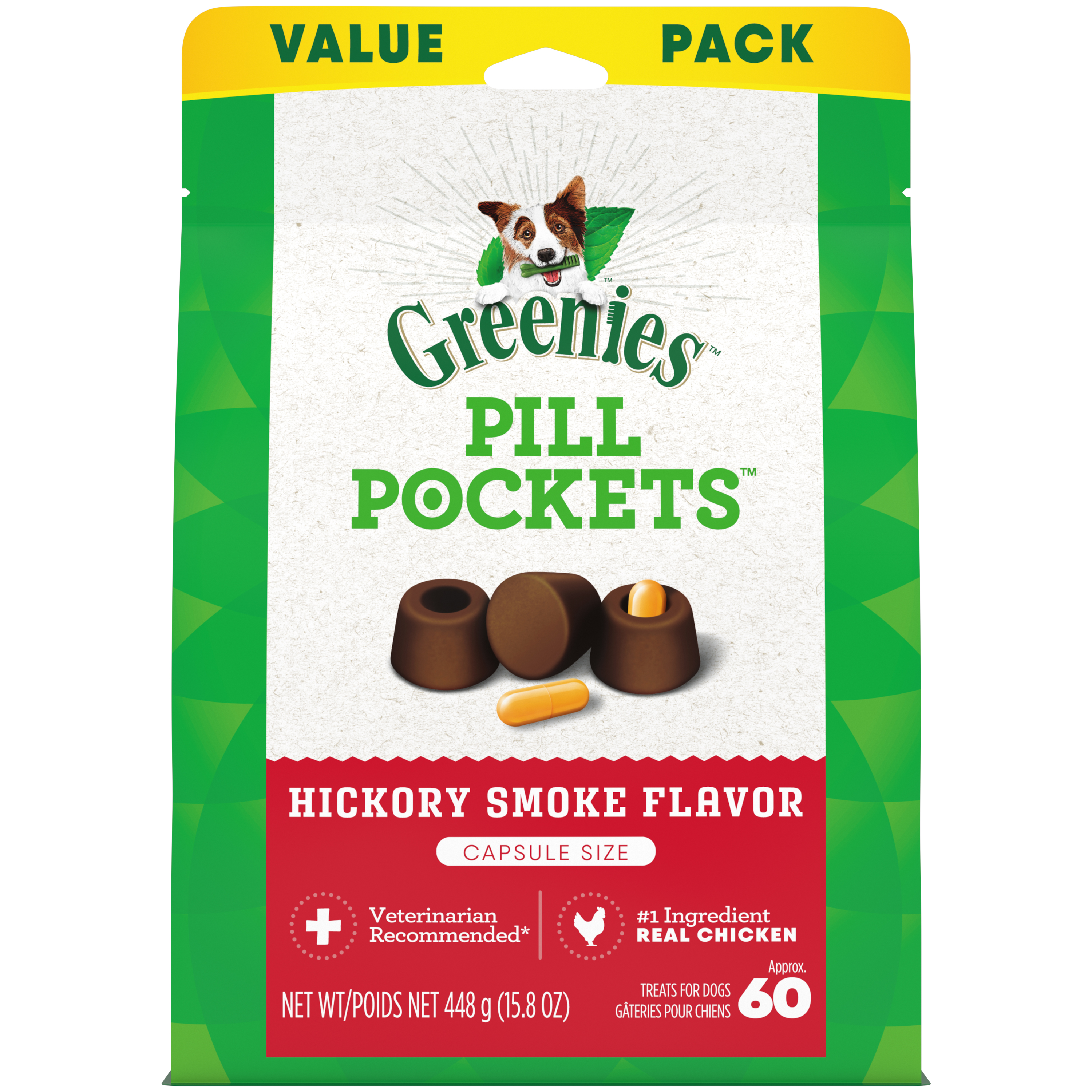 15.8 oz. Greenies Pill Pockets Dog Hickory Capsule Value Bag - Treats