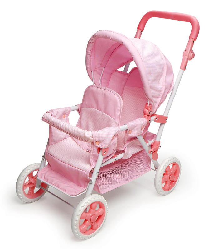 Folding Double Front-to-Back Doll Stroller - Pink/Gingham