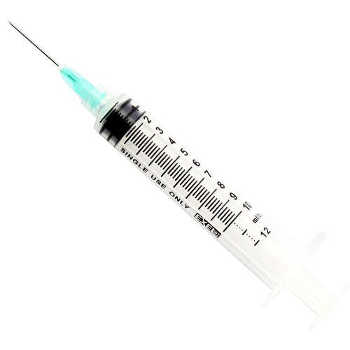 10-12 cc Syringe w/21ga x 1" Needle, Luer Lock Tip, Green Hub - 100/Box