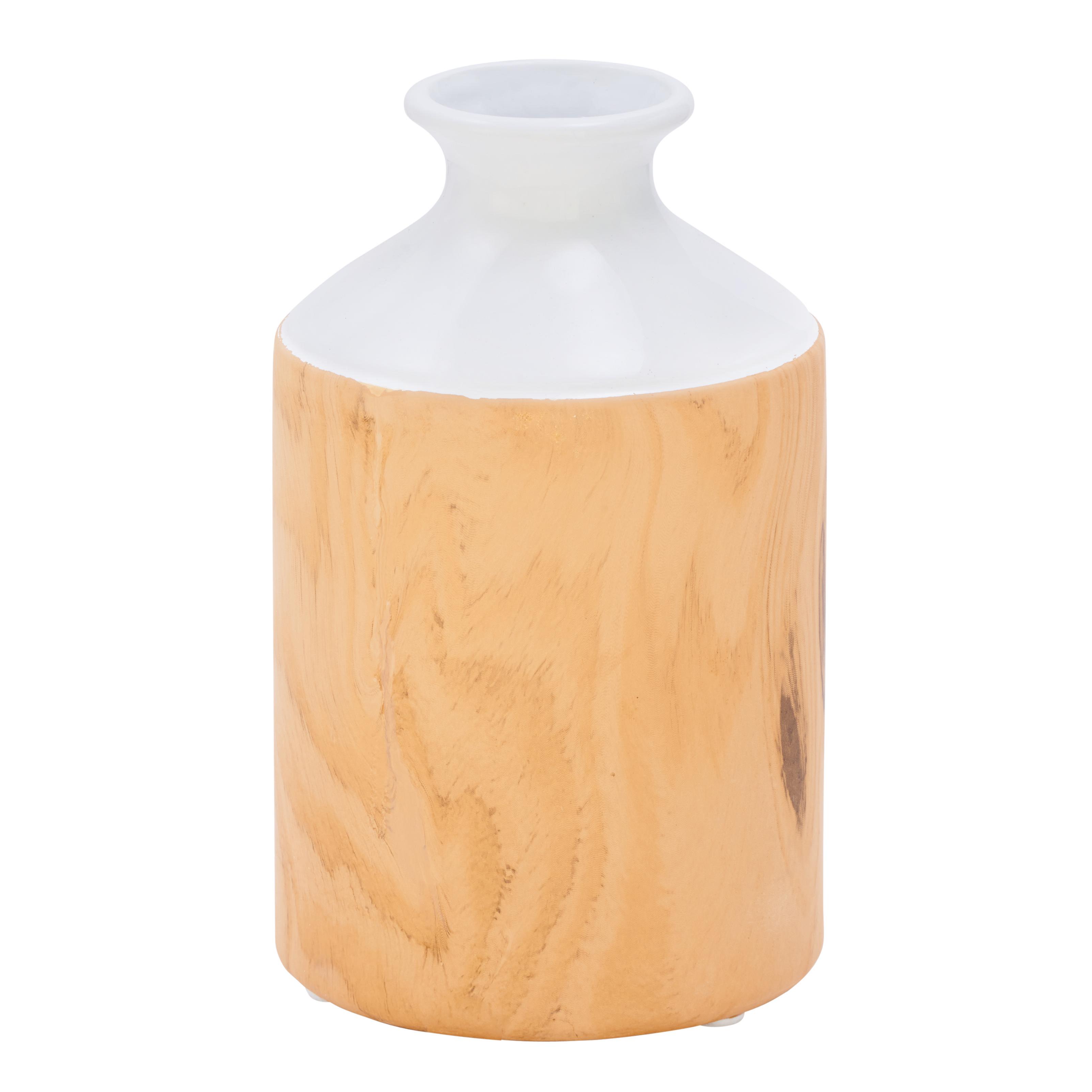 Contemporary Brown and White Ceramic Vase, 8" x 14"