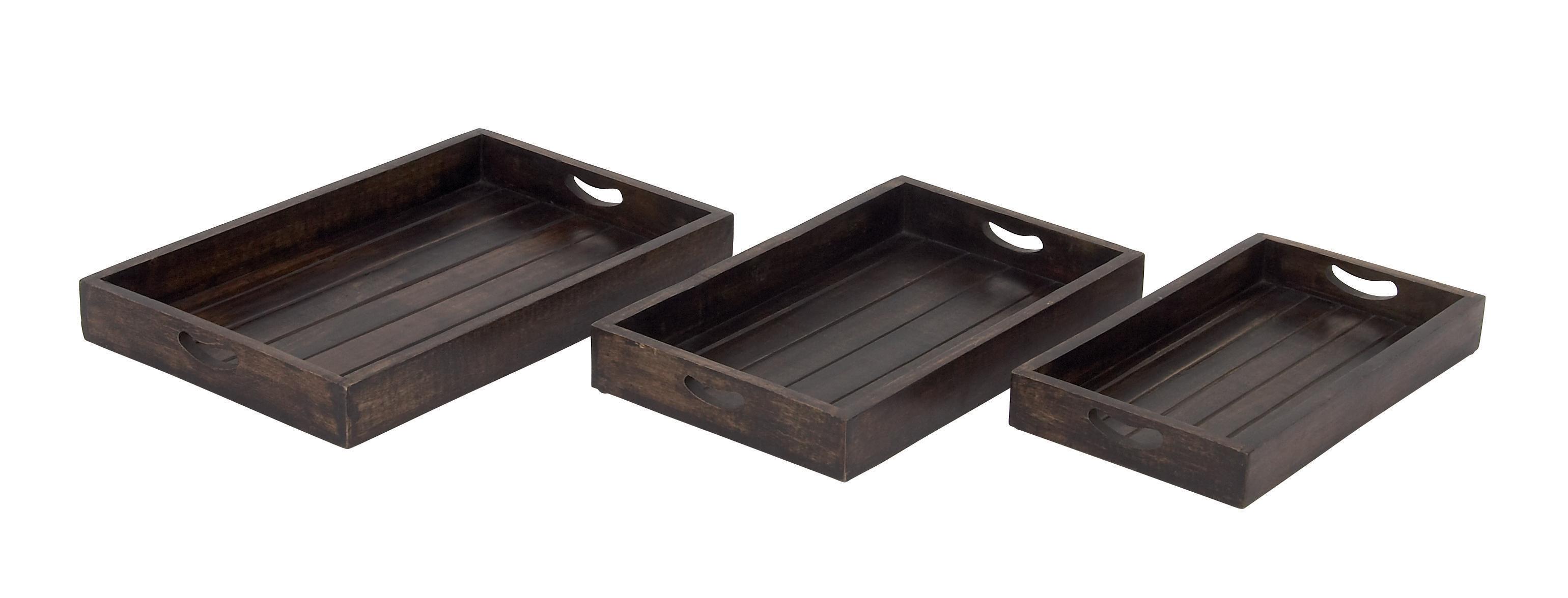 Brown Mango Wood  Tray, Set of 3 18", 20", 22"W