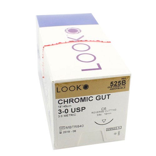 Chromic Gut Sutures, 3-0, C-6, Reverse Cutting, 18" - 12/Box