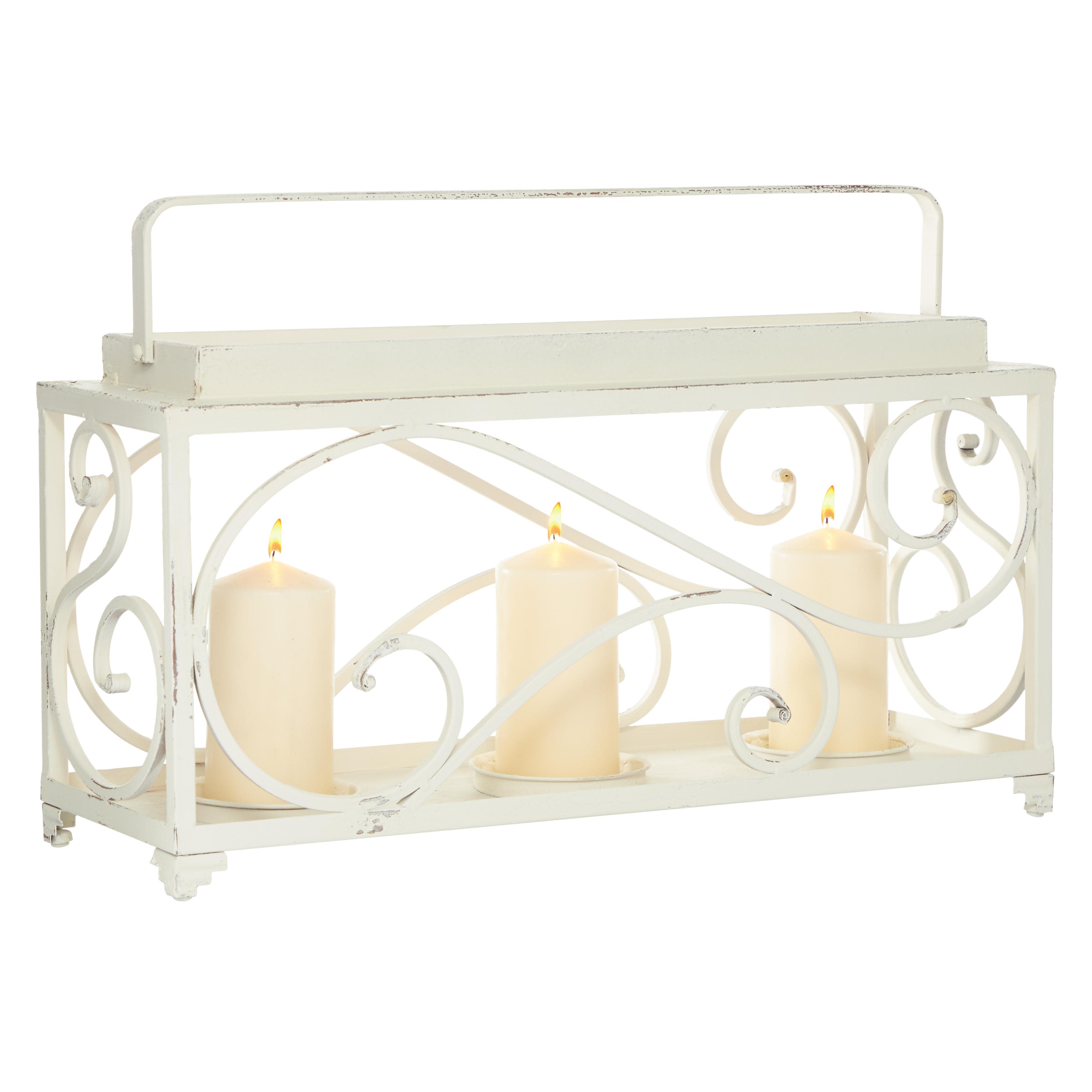 White Metal  Candle Lantern, 24" x 8" x 12"