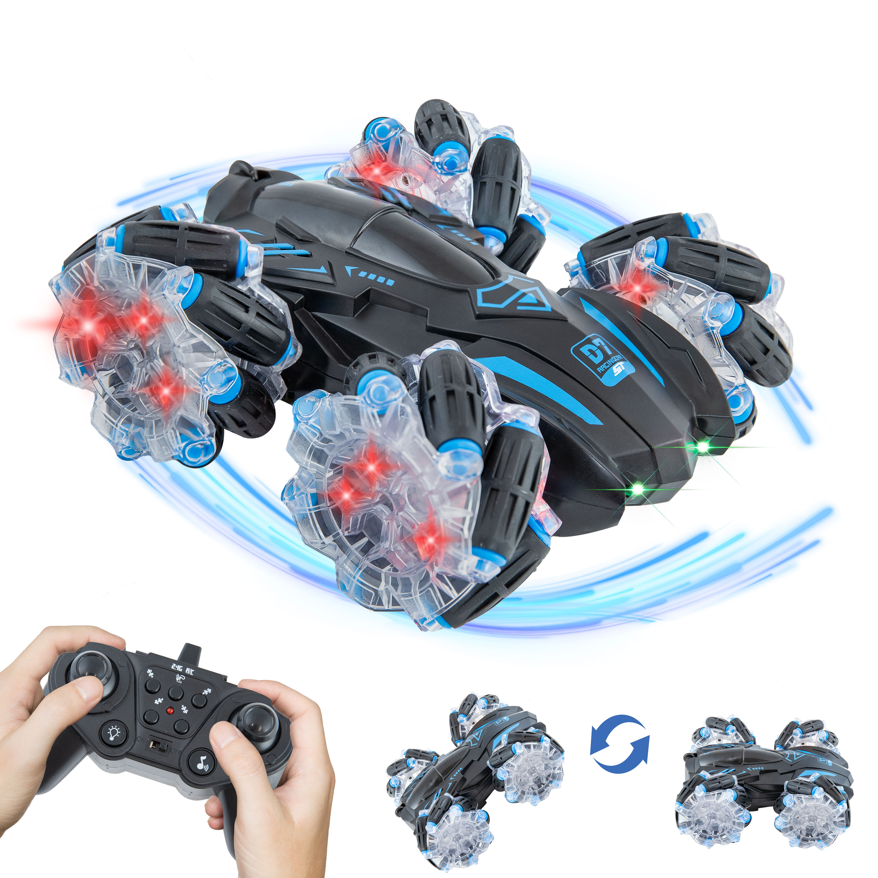 360-Degree Rotating Light-Up Remote Control Stunt Car