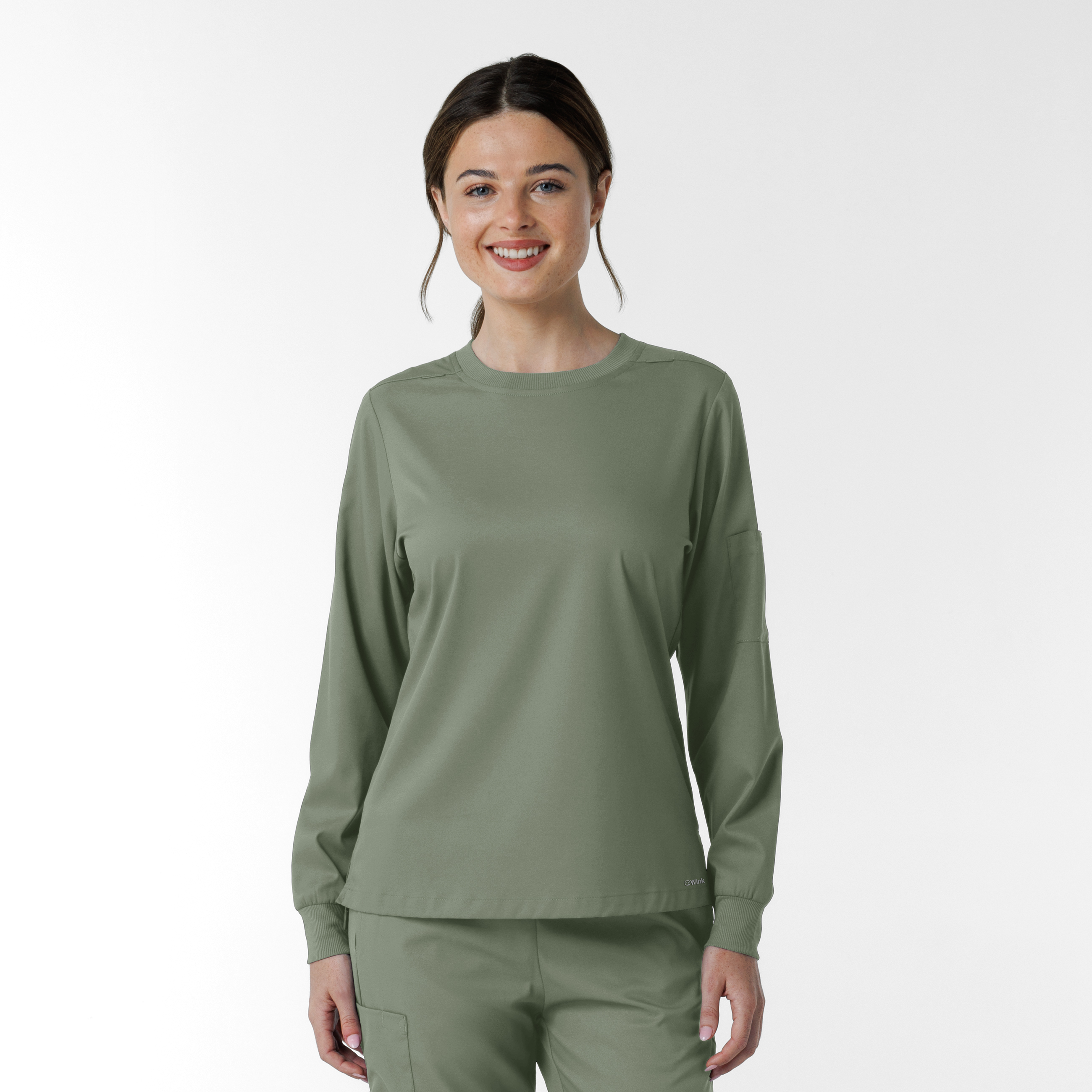 Boundless Women&#8216;s 6551 NEW Long Sleeve 1 Sleeve Pocket Scrub Tee with Knit Cuffs-Wonder Wink