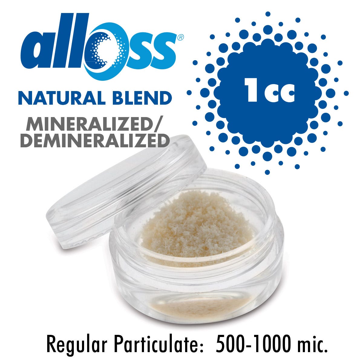 alloOss® Natural Blend Mineralized/Demineralized Particulate 500-1000um (1.0cc)