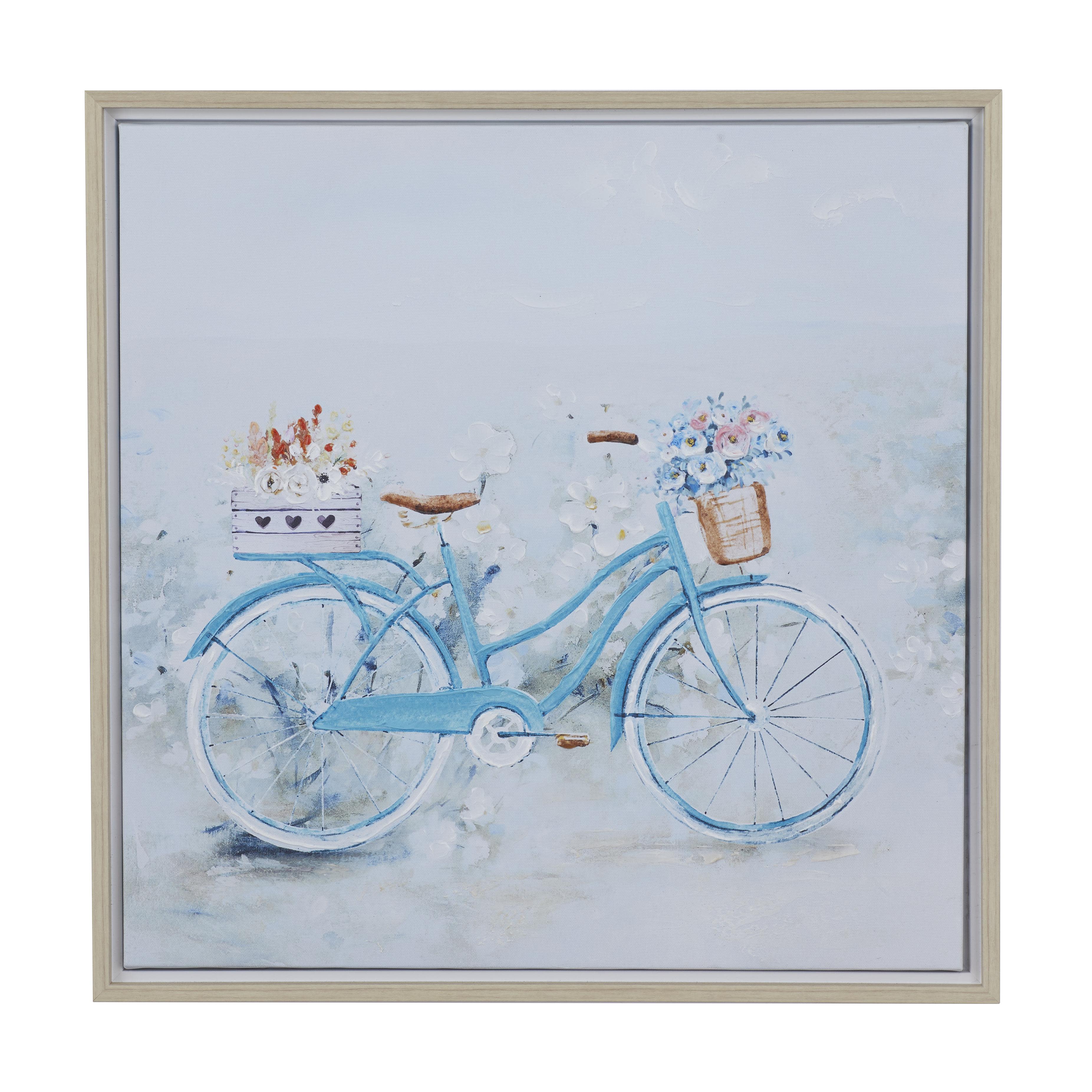 Blue Canvas Bike Living Room Framed Wall Art with Tan Frame, 23" x 1" x 24"