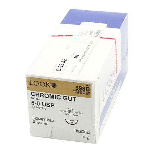 Chromic Gut Sutures, 5-0, C-26, Reverse Cutting, 18" - 12/Box