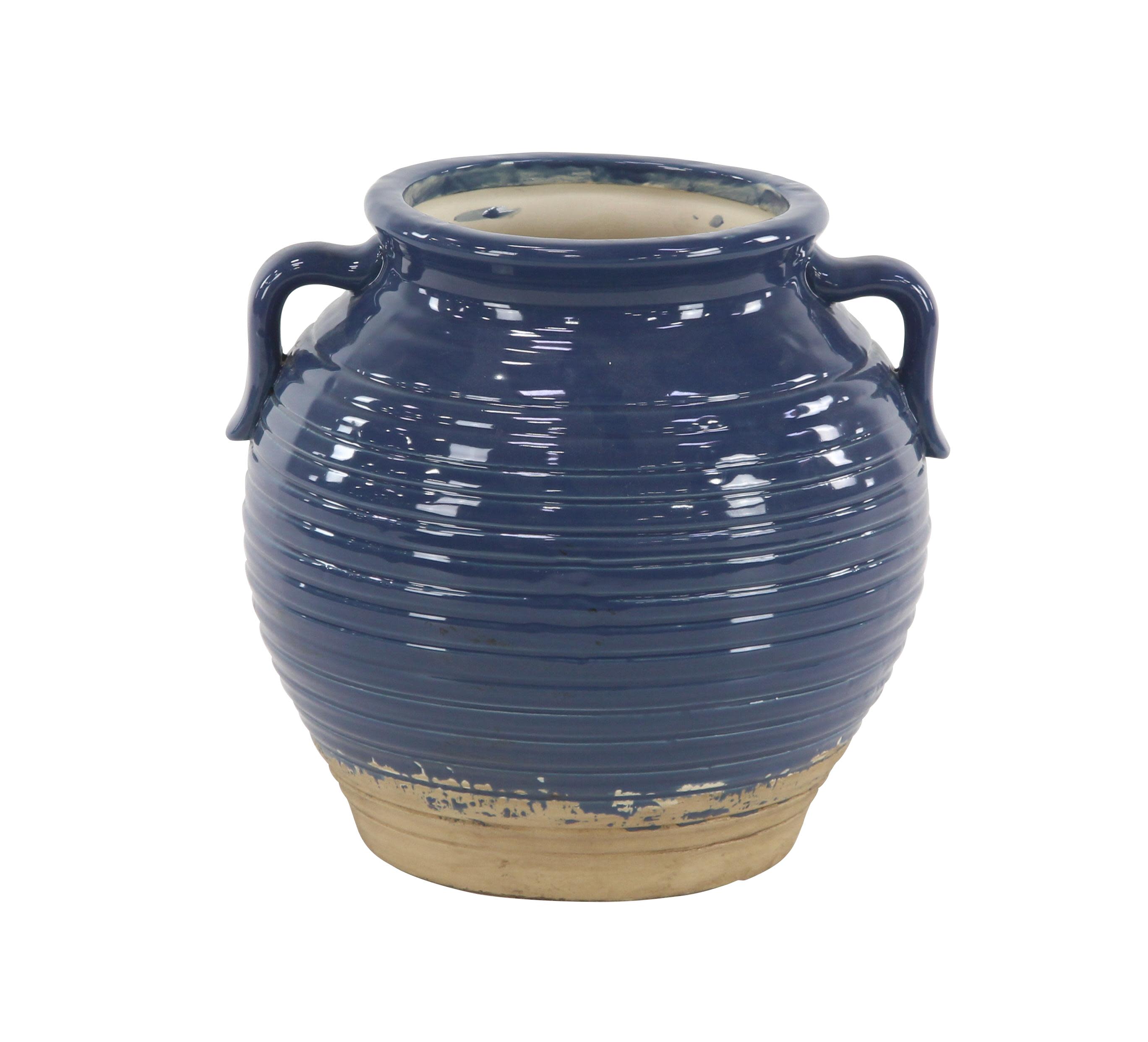 Blue Ceramic  Planter, 9" x 8" x 10"