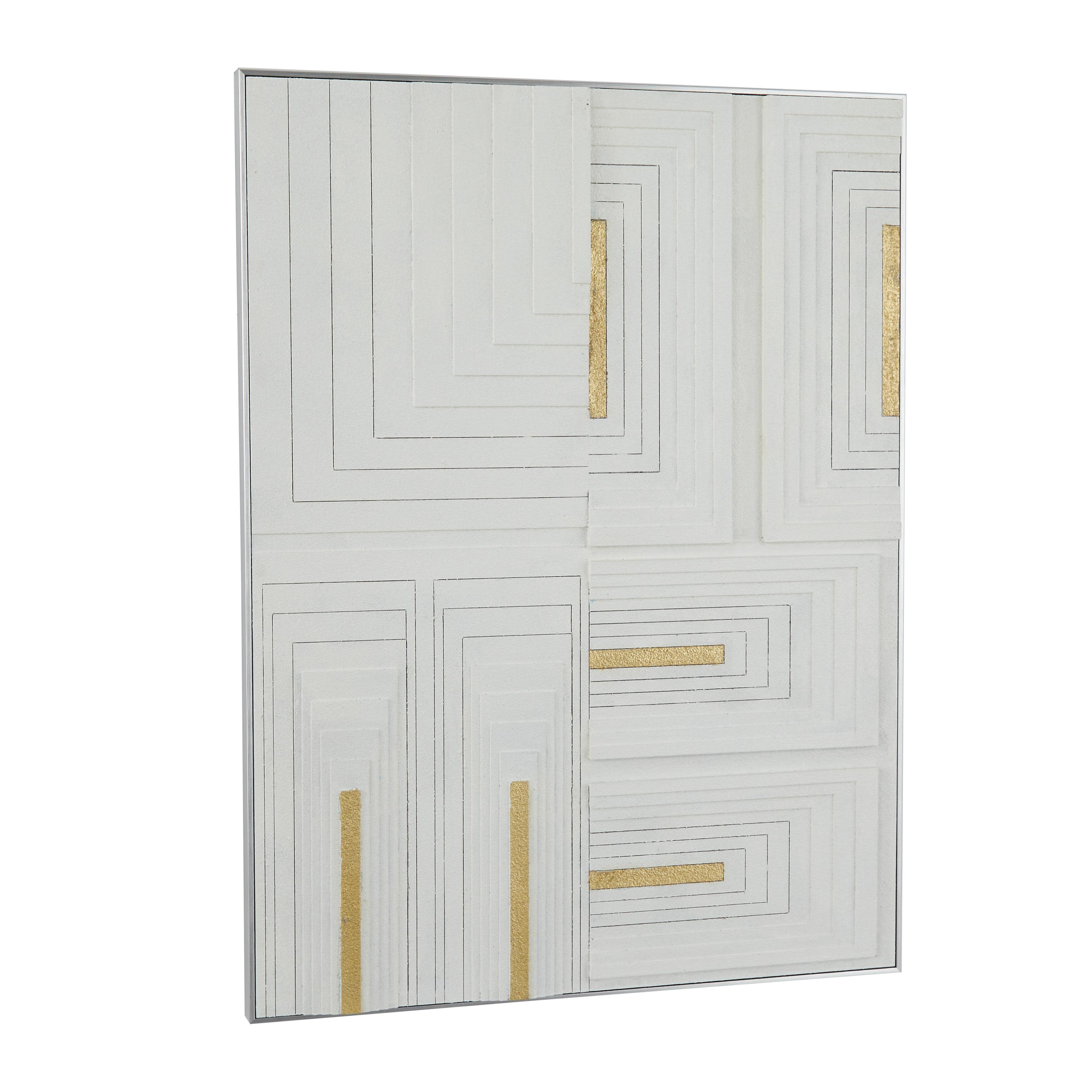 White Wood Geometric 3D Lines Wall Decor with Silver Frame, 30" x 1" x 40"