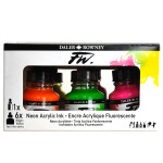Daler-Rowney FW Acrylic Ink Neon Set with Empty Marker Assorted Colors 29.5ml 6 Pieces